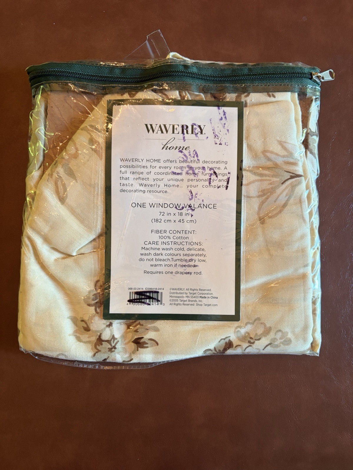 NEW Waverly Home Floral Tan Green Brown Scalloped Valance 72” x 18”