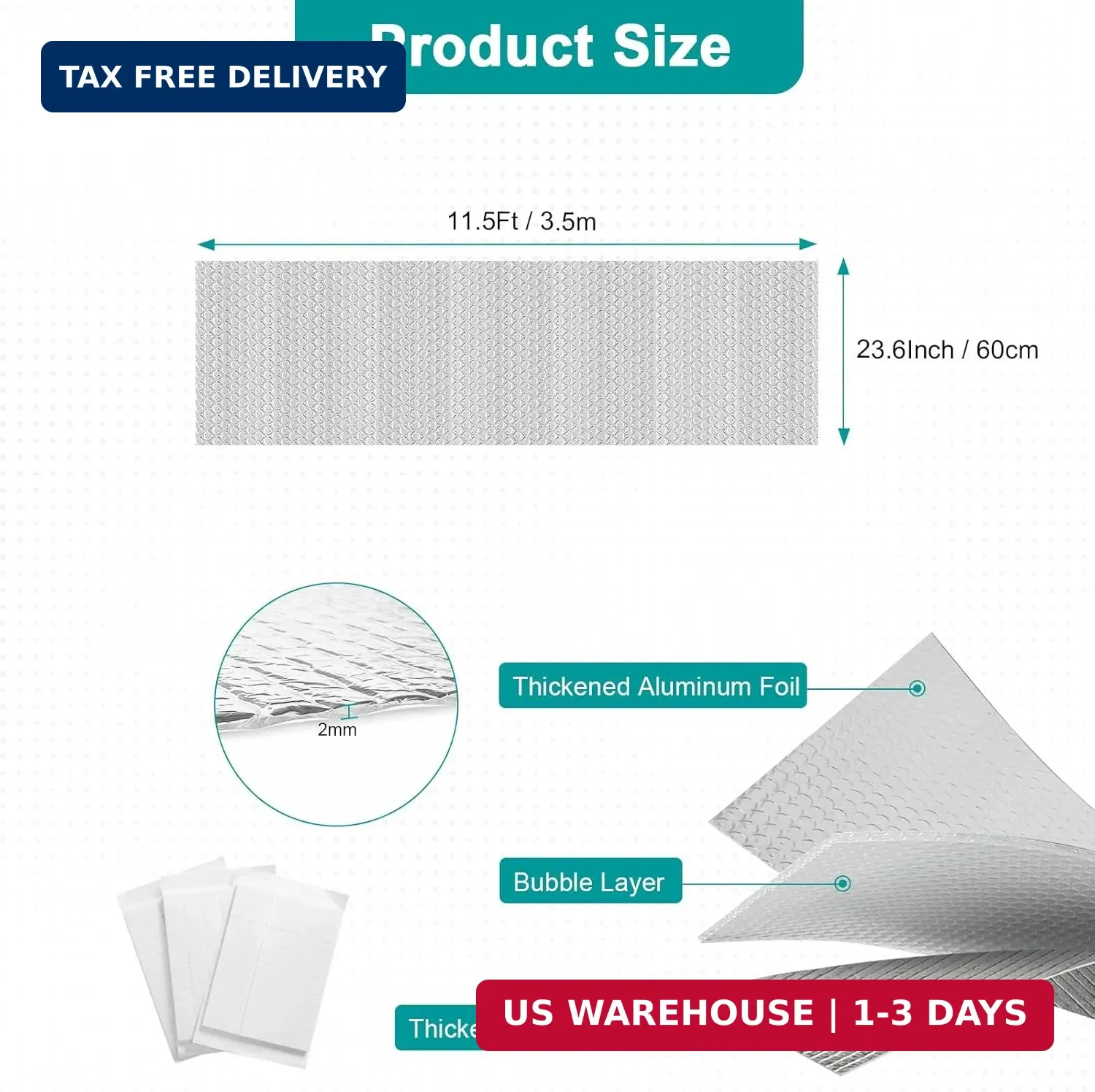 Reflective Insulation Roll, Window Insulation for Summer Heat, Double Side Alumi