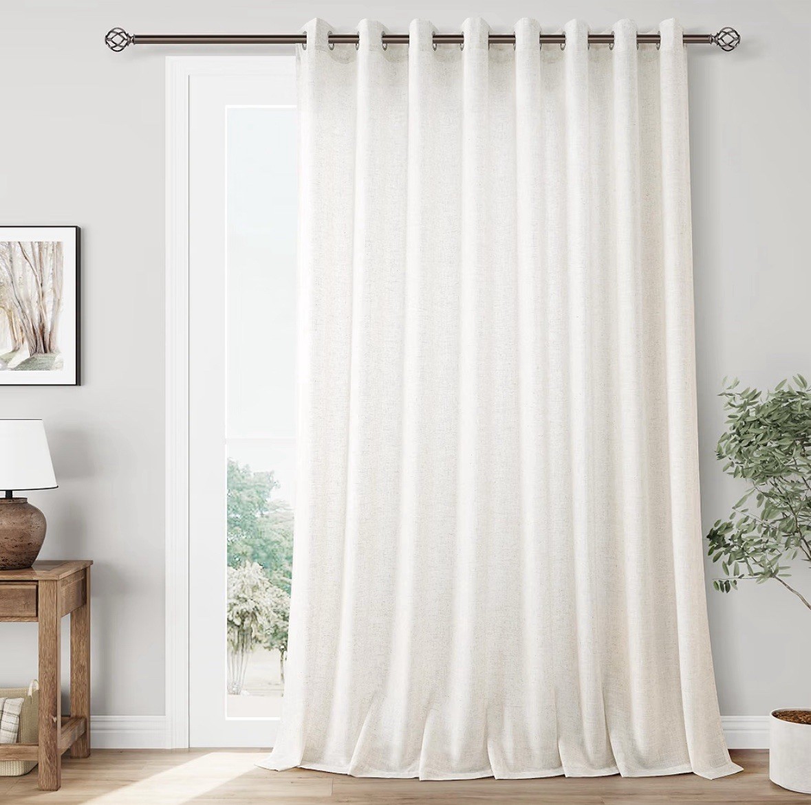 ONE PANEL ONLY 100×96 Sheer Linen Blend Curtain Panel With Grommets