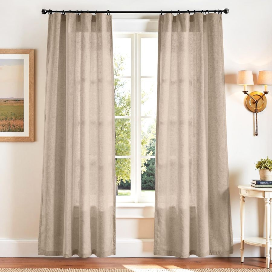 Taupe Linen Blend Curtains 90″ x 50″ 2 Panels Farmhouse Rod Pocket & Back Tab