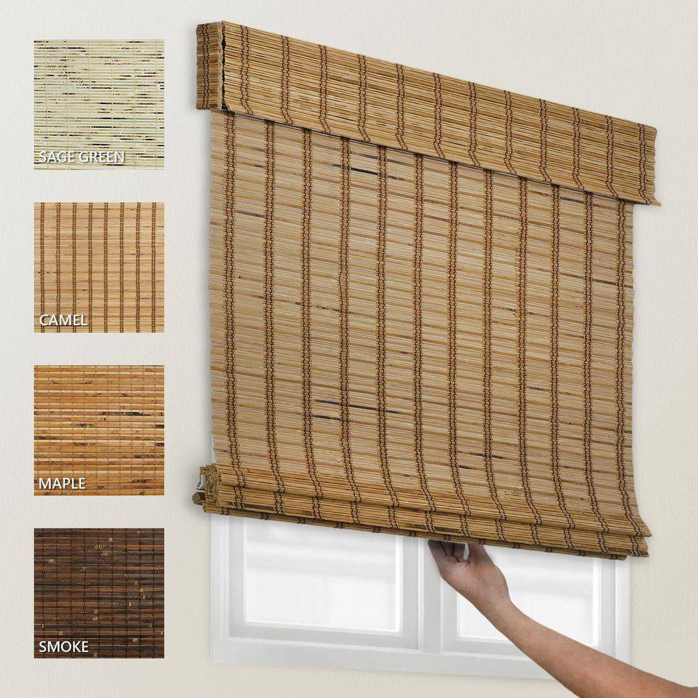 Natural Woven Light Filtering Cordless Bamboo Roman Shades for Windows, 32 In. W