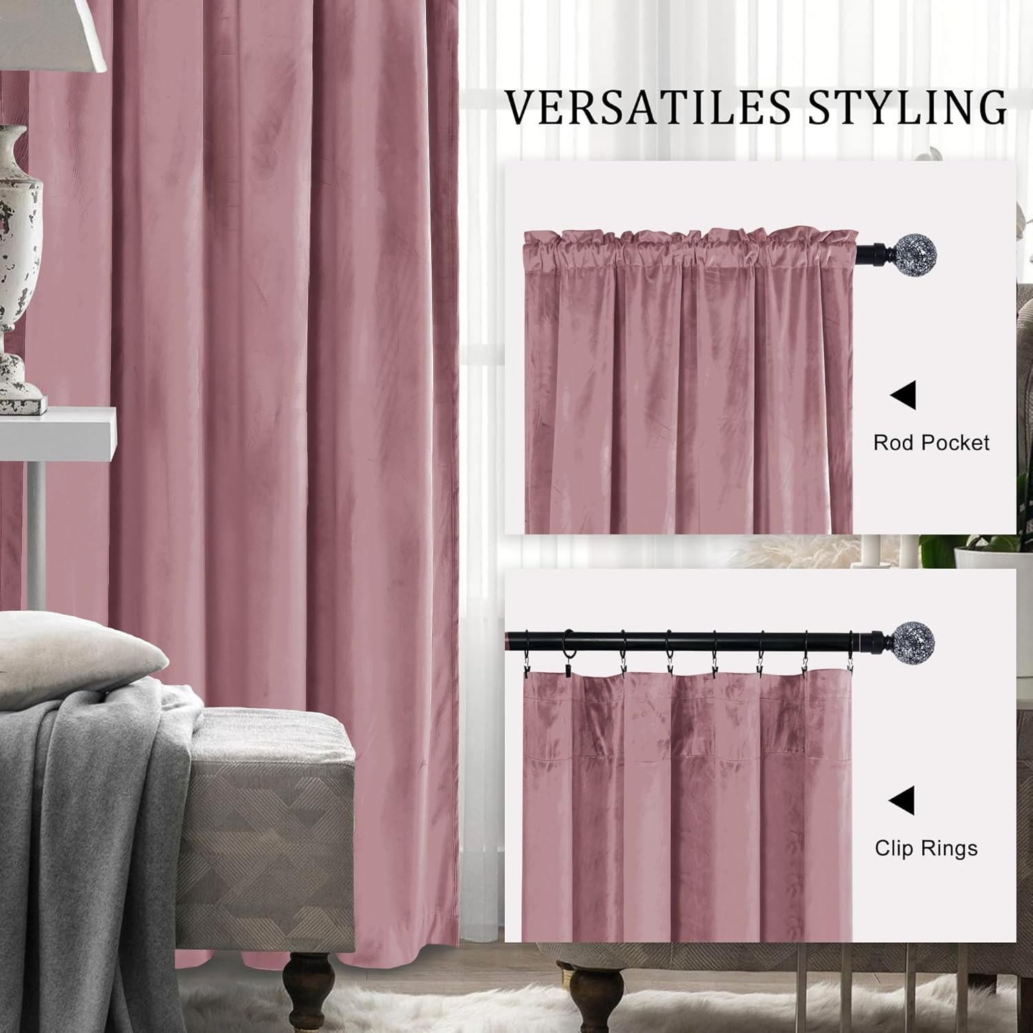 Velvet Curtains 96 inch Blackout Rod Pocket Thermal Insulated Soft Curtains R…