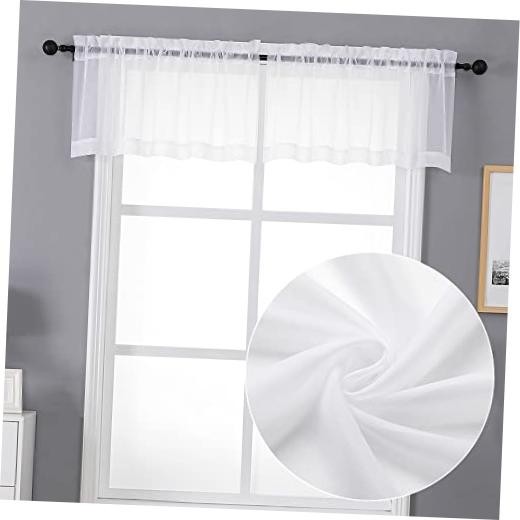 Sheer Valances for Windows 2 Pack, Small Window 42″W x 14″L (Pack of 2) White