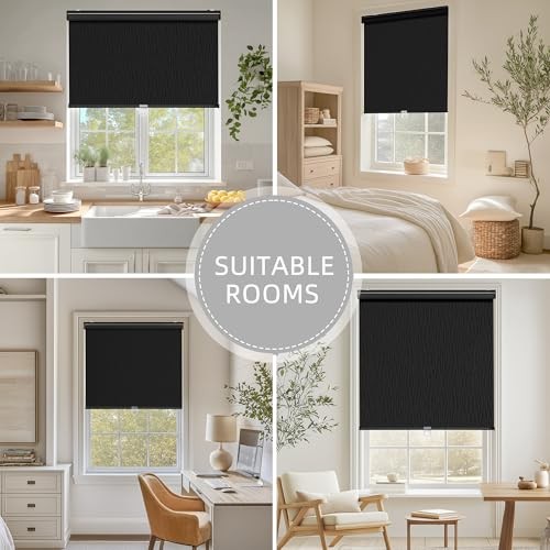 out Roller Shades for Windows, Striped Pattern Cordless Pull 20″W x 72″H Black