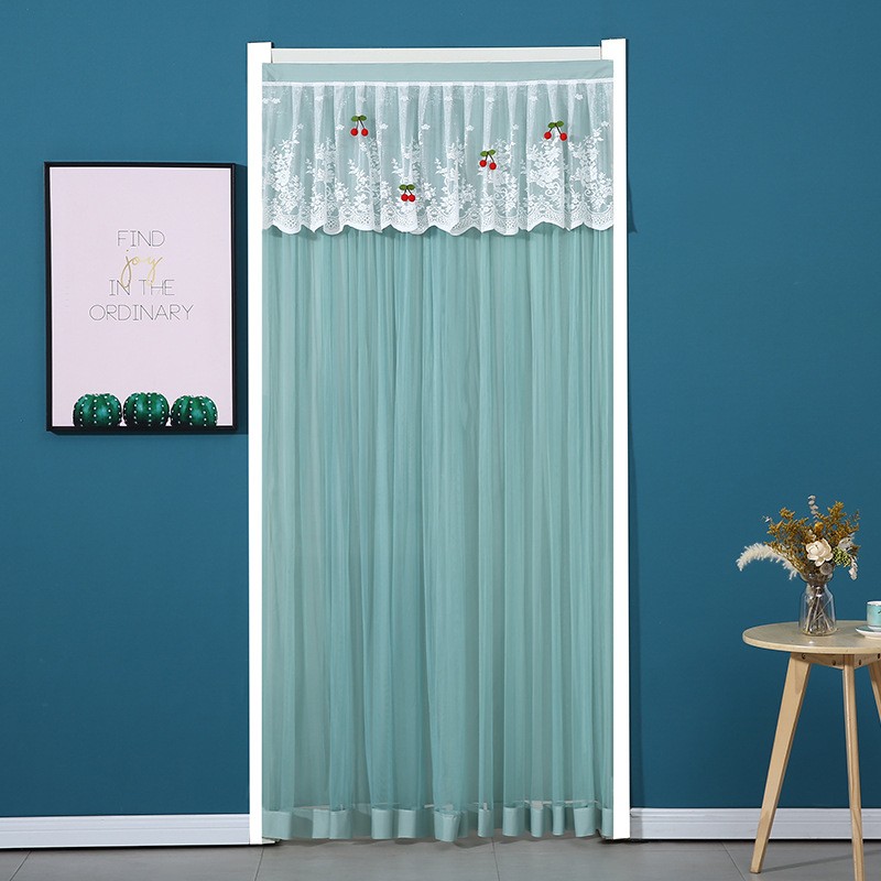 Double Layers Mesh Door Curtain Lace Embroidery Sheer Doorway Curtain Household