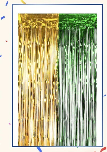 NEW Foil Fringe Curtain, Green & Gold, 3.3ft x 6.6ft