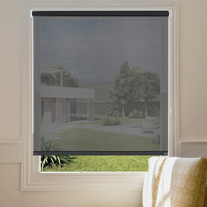 Motorized Battery Powered High Quality Black Solar Mesh window Roller Shades