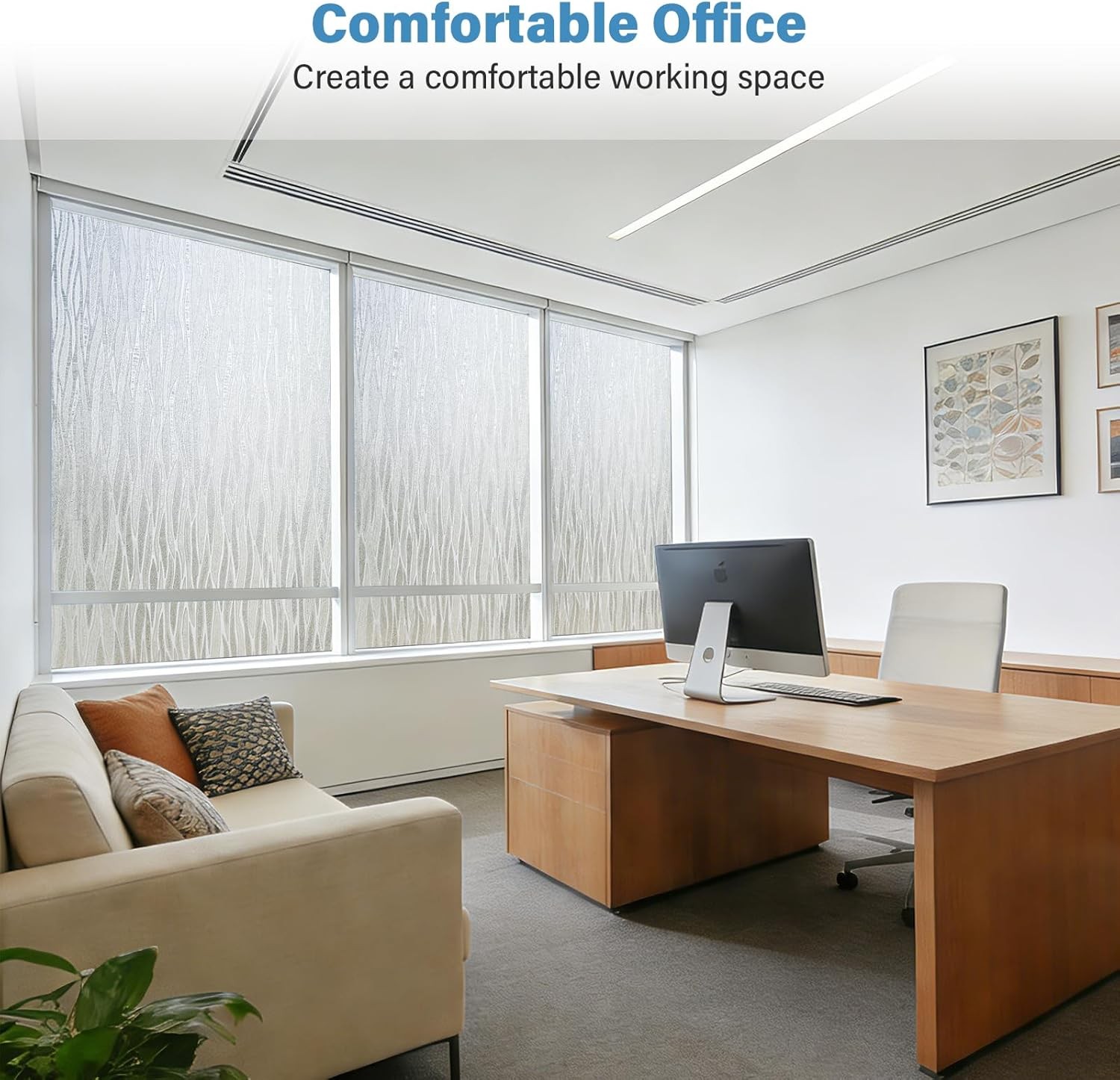 Finnez Frosted Privacy Window Film Static Cling, Non-Adhesive Decorative Cover