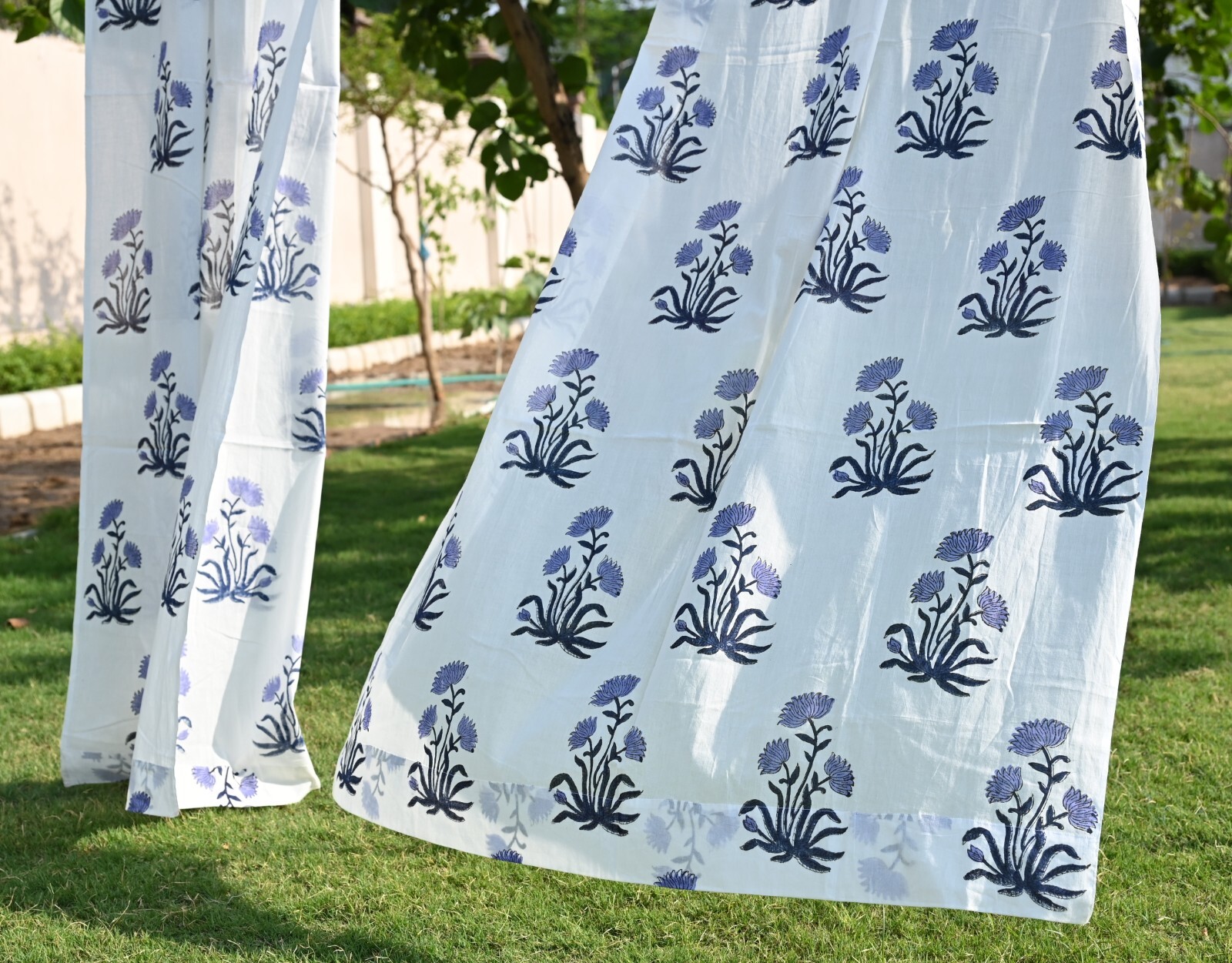Purple Flower block Print Curtain Panels Set of 2 Indian Cotton window Curtains
