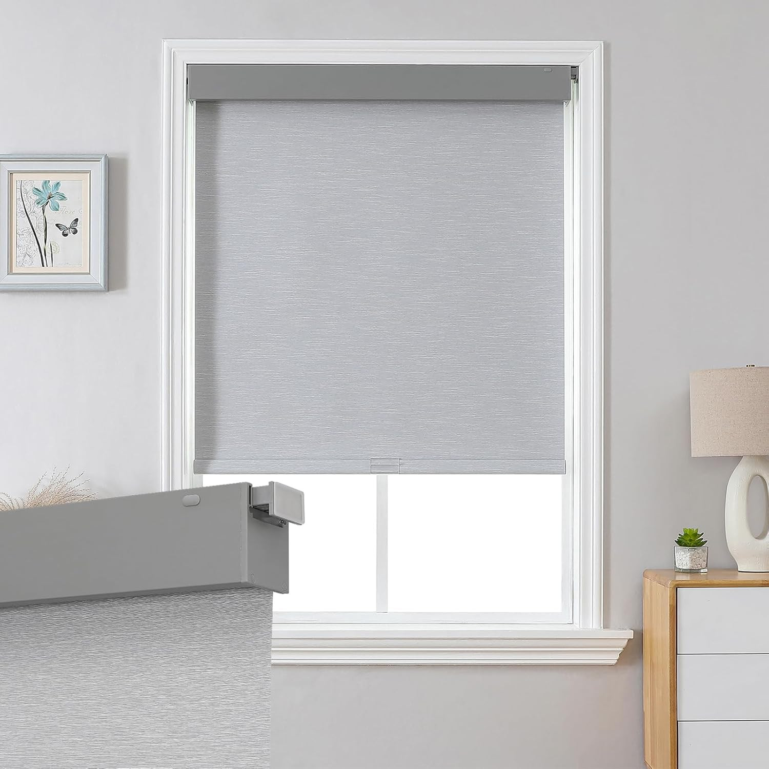 Cordless Blackout Roller Shades, UV Protection, Easy Install, Grey 33″x75