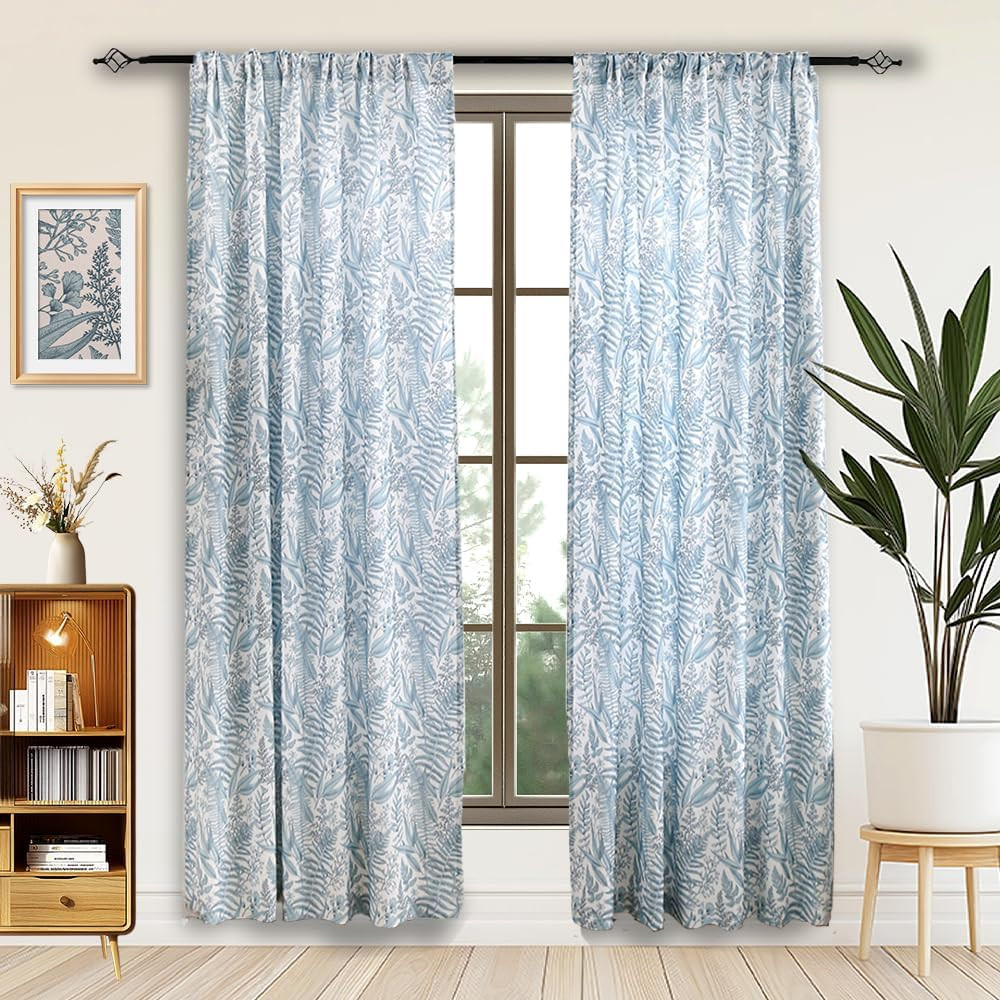 Farmhouse Floral Chenille Curtains, Blue, 52″W x 84″L, 2 Panels for Home Decor
