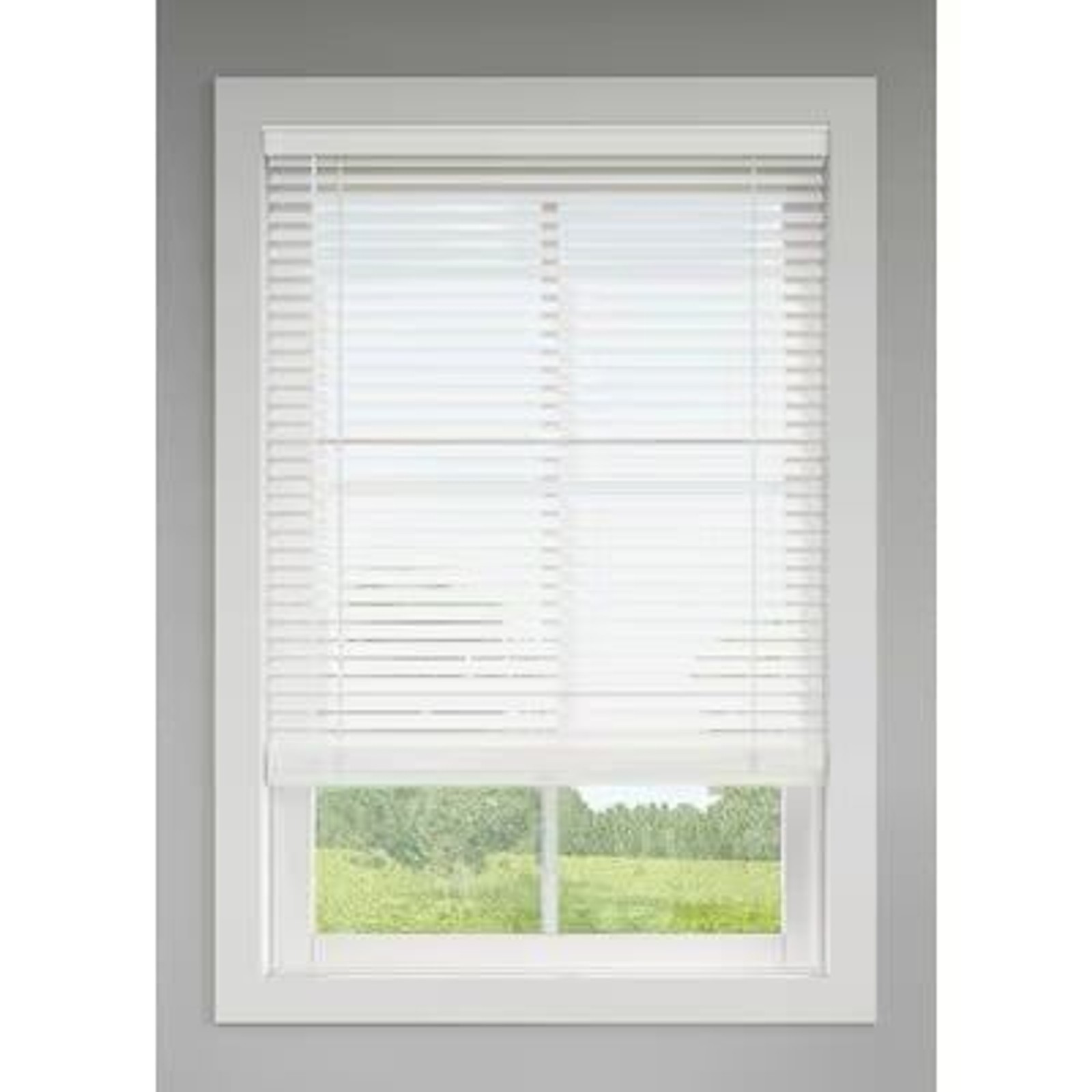 Trim+Go 2-in Slat Width 47-in x 64-in Cordless White Faux Wood Room Dark Blinds