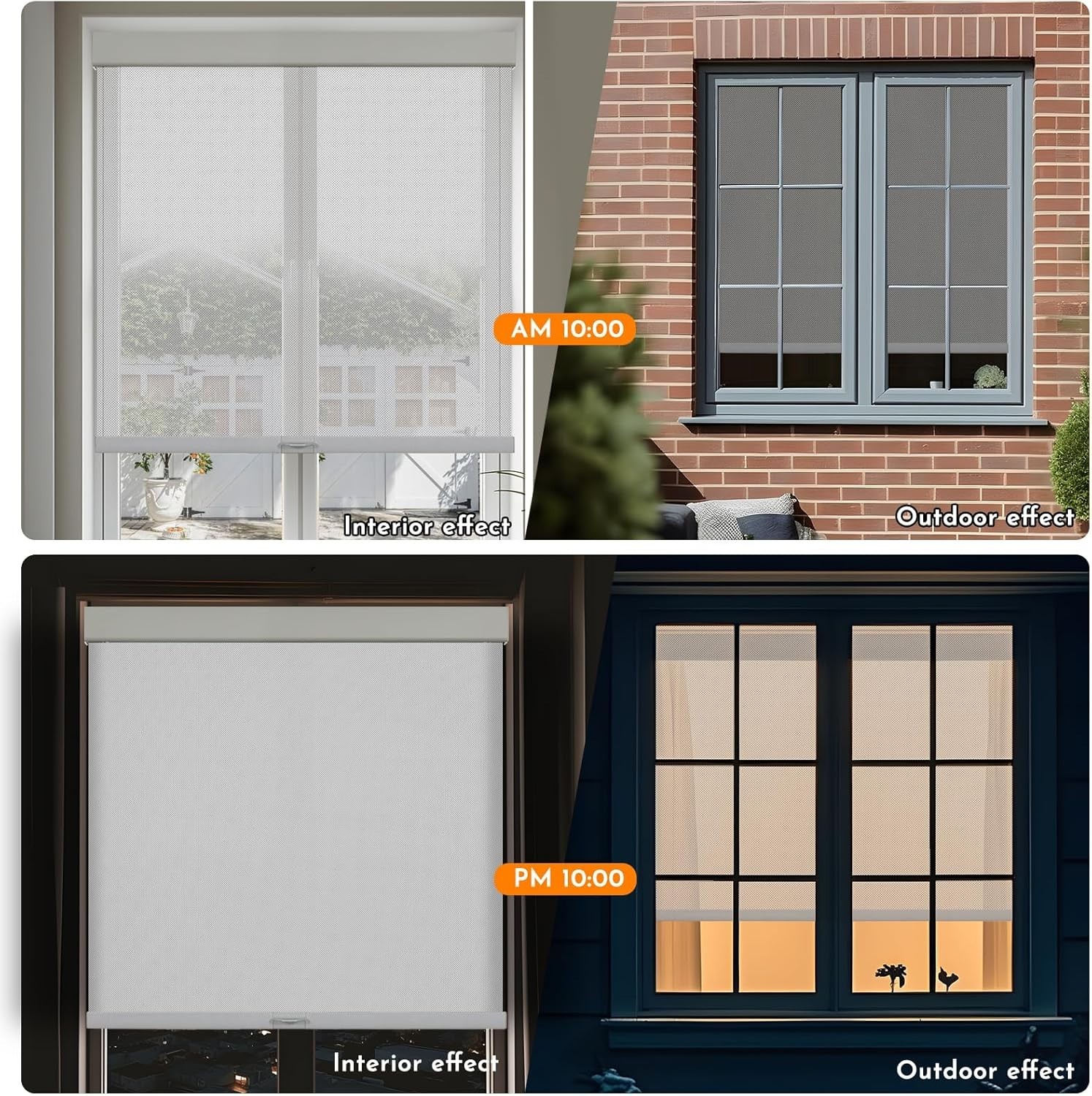 Gray 5% Solar Roller Shade UV Blocking Cordless Window Blind Light Filtering