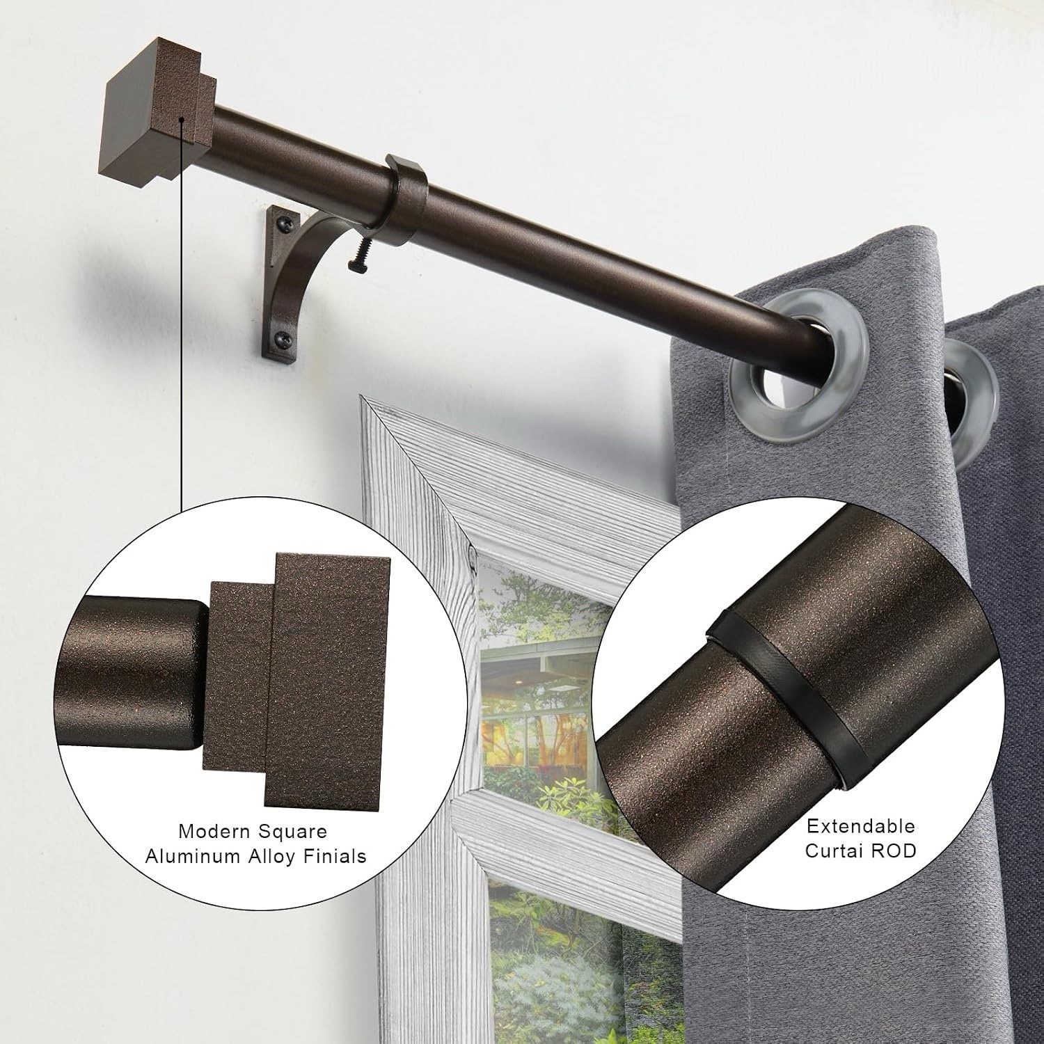 Single Curtain Rods for Windows 72 to 144 Inch(12ft),1 Inch Diameter Antique Bro