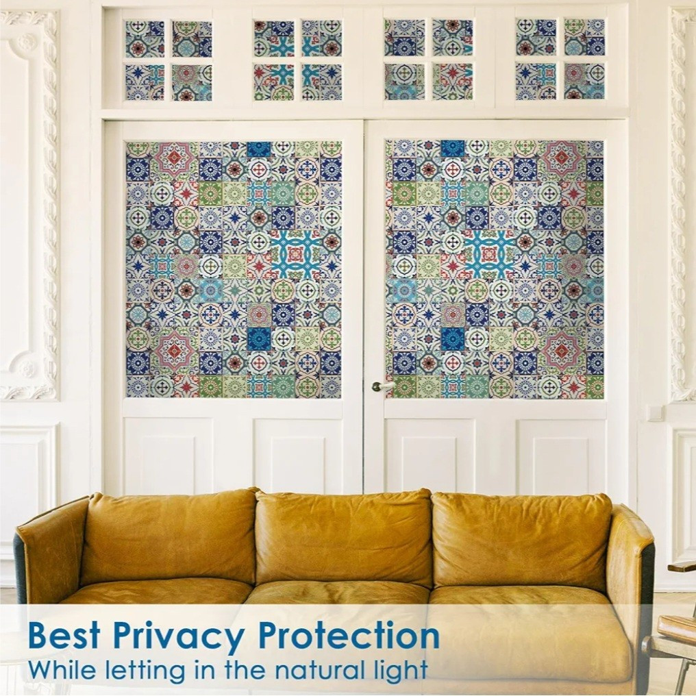 Window Film Talavera Style Stained Glass Static Cling, With Tools, 17.7″ x 78.7″