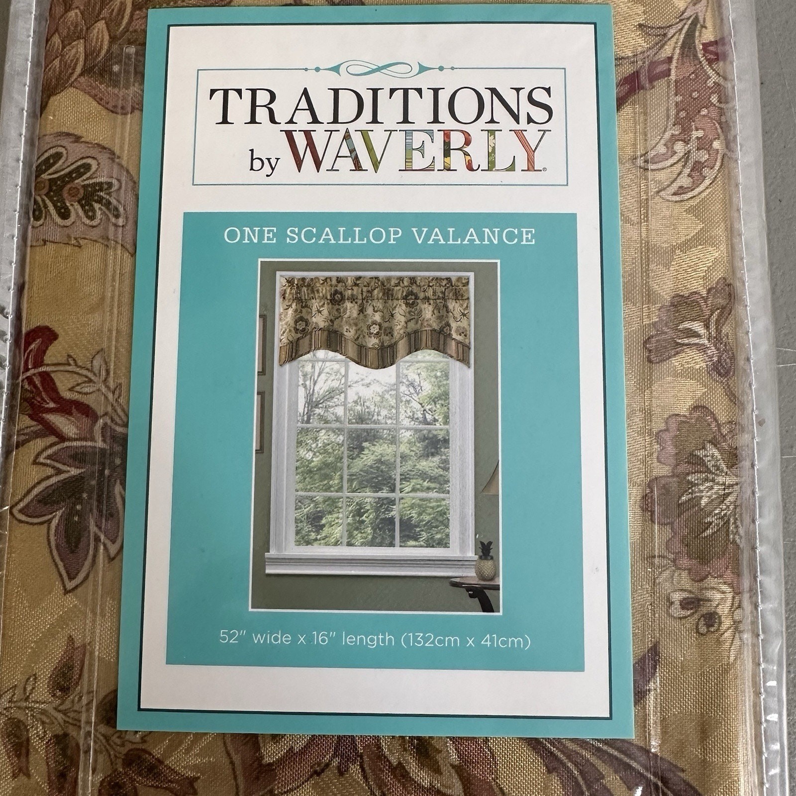 Traditions By Waverly One Scallop Valance 52”x16″ Navarra Antique Brown Burgundy