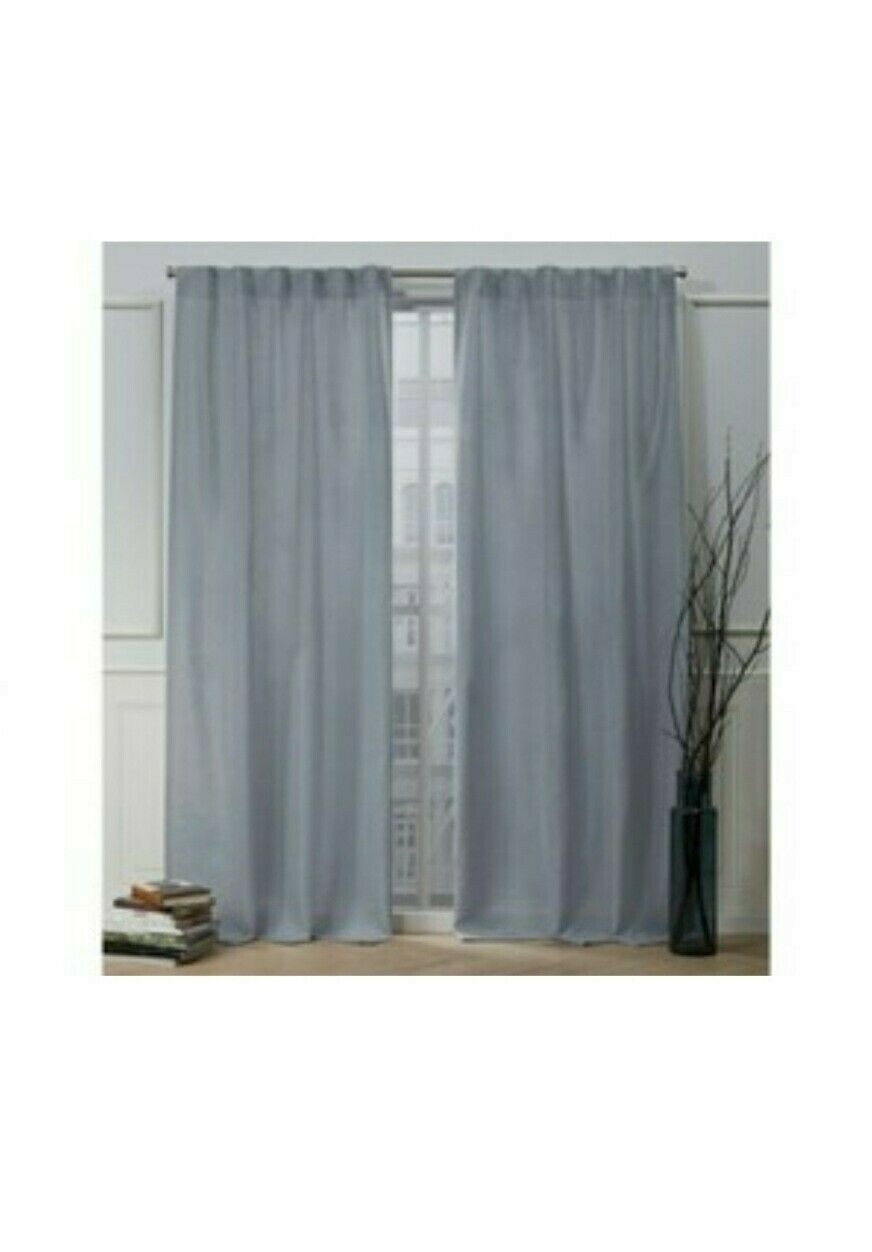 2pk NICOLE MILLER Faux Linen Slub Back Tab Window Curtains 54×84 peacoat blue