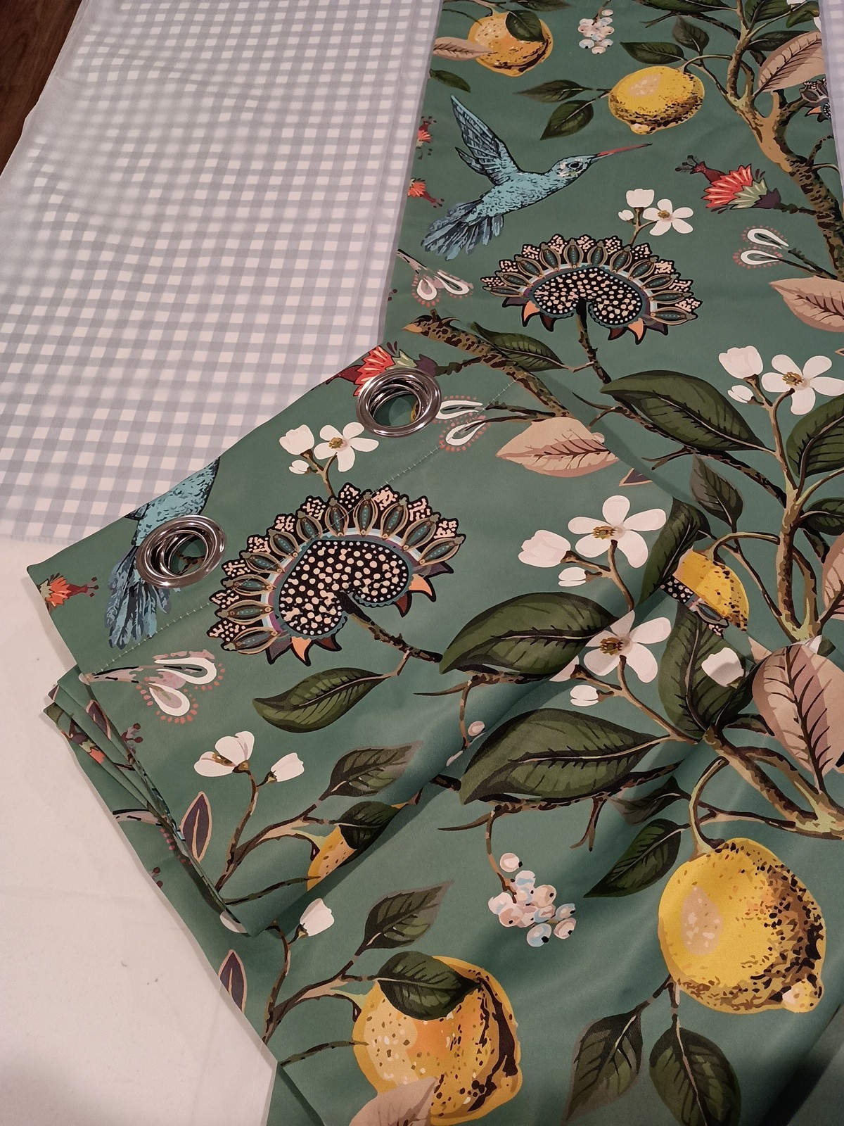 Topfinel Curtains (2 Panels) 84″x52″ Each Panel Sage Green – Lemons/Hummingbirds