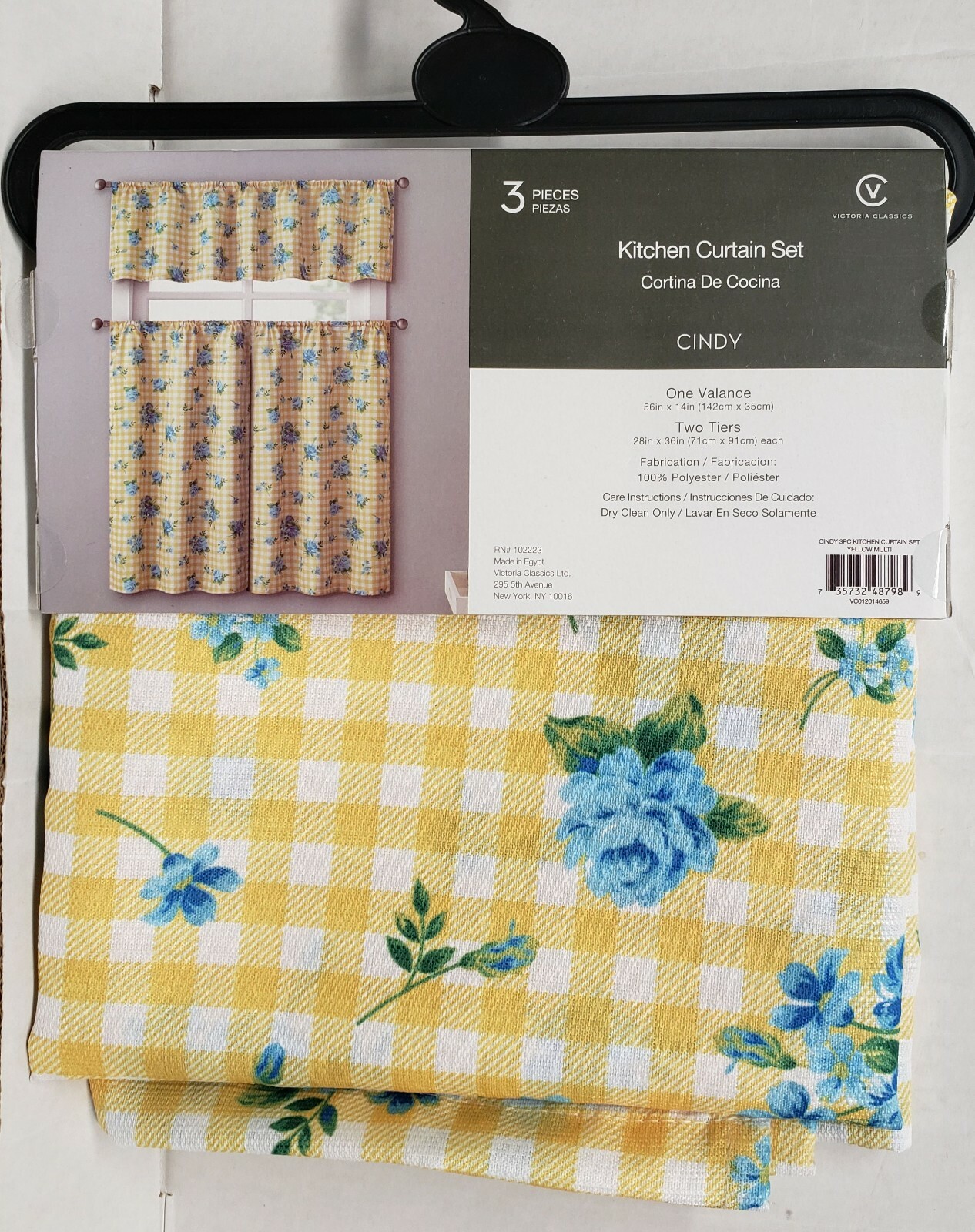 3pc. Curtains Set: Valance(56″x14″) & 2 Tiers (28″x36″) BLUE FLOWERS, CINDY, VC