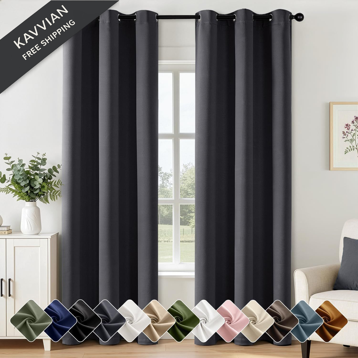 Woaboy Dark Grey Blackout Curtains for 40″W x 84″L (Pack of 2),