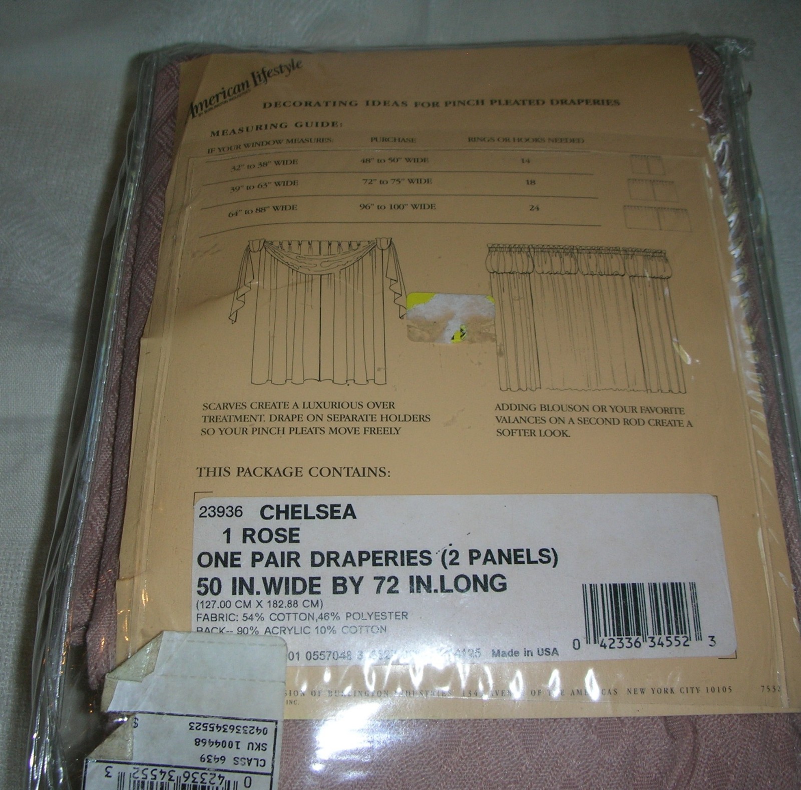 Vtg PAIR Burlington One-Pinch Pleated Drapes Rose 50×72 Window Curtains NEW