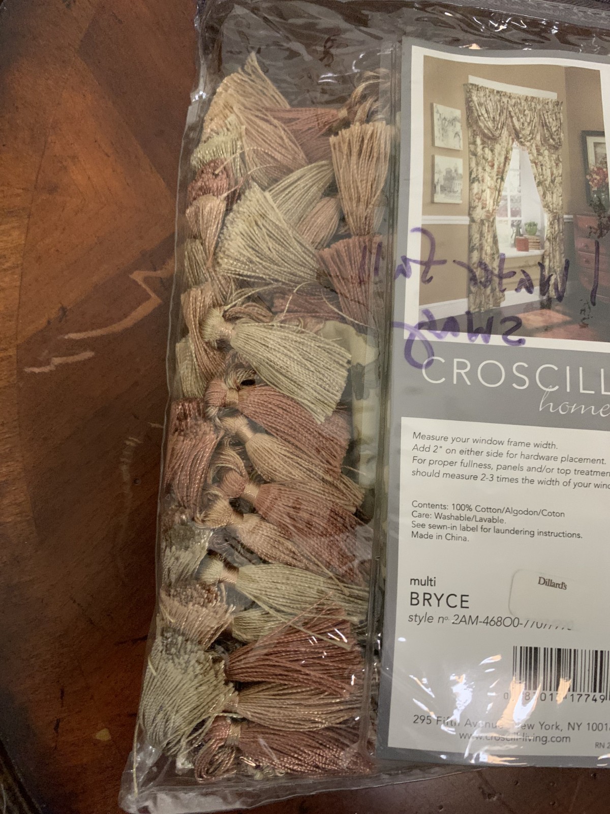 Croscill Bryce Floral Waterfall Swag Valance 48″ x 33″ Tassels Cotton NIP