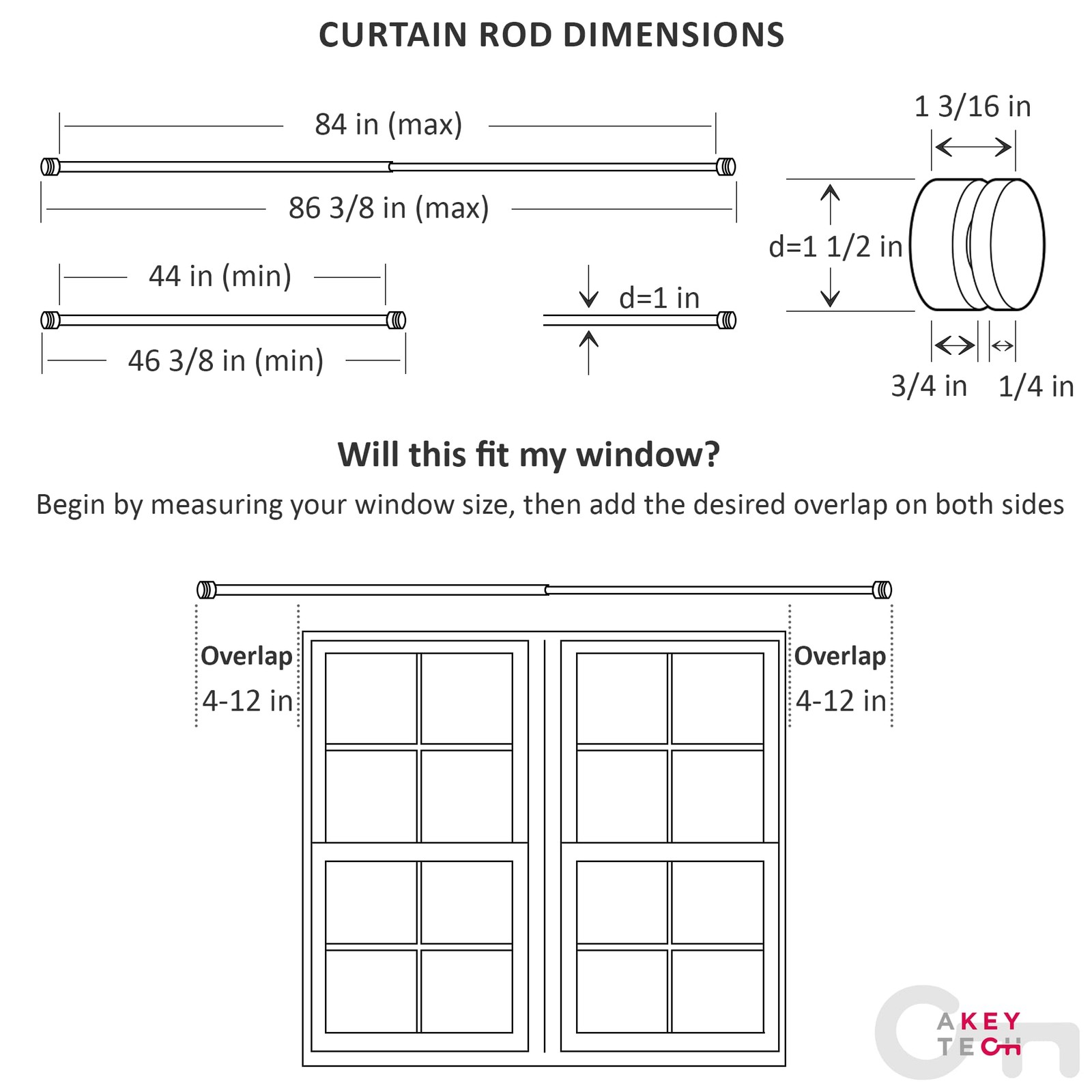 A Key Tech Ceiling Curtain Rod 48-84 Adjustable Ceiling Mounted Curtain Rod