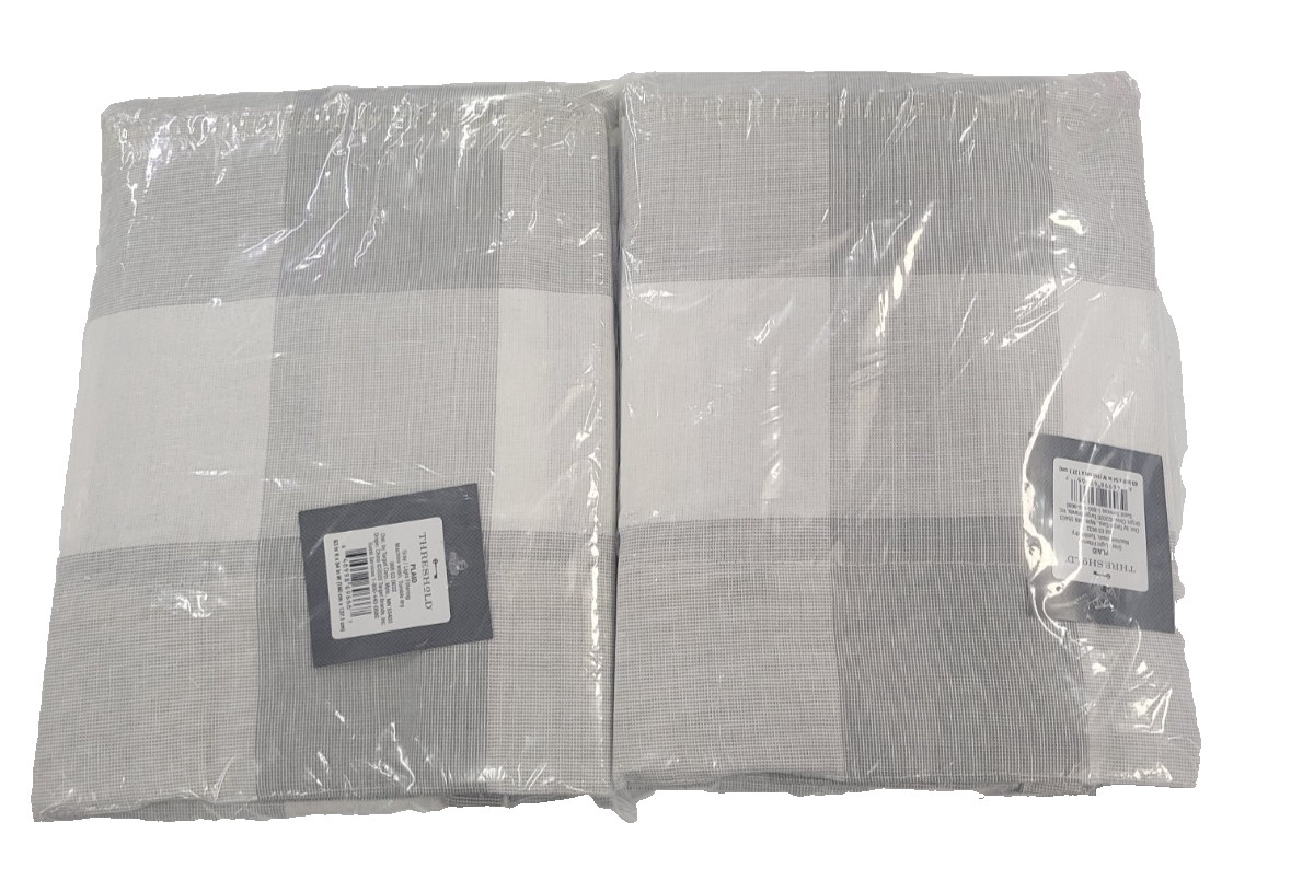Threshold Plaid Gray Light Filtering Curtain 63in x 54in 2 Pack
