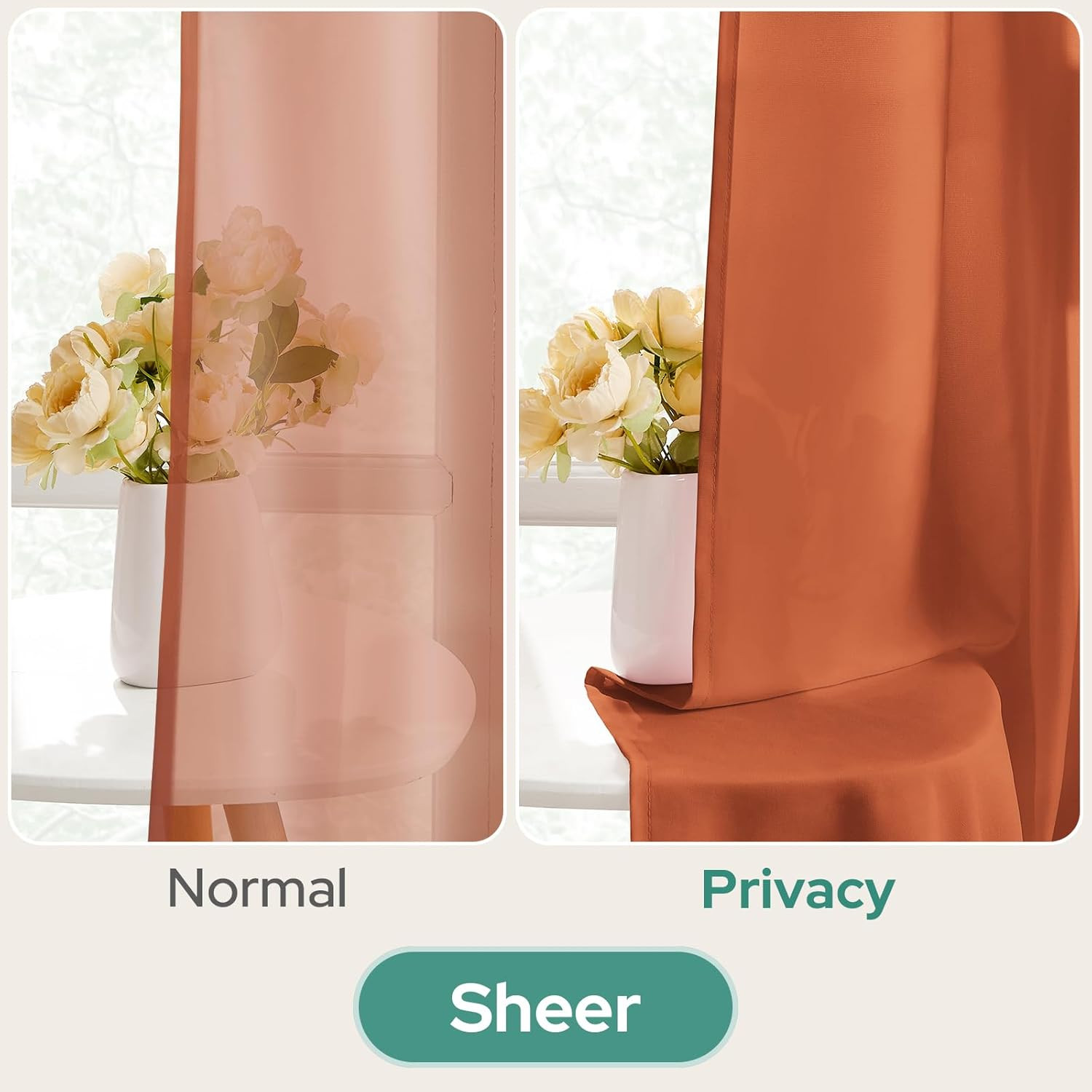 Non-See-Through Fall Burnt Orange Privacy Kitchen Sheer Curtains 24 Inches Long