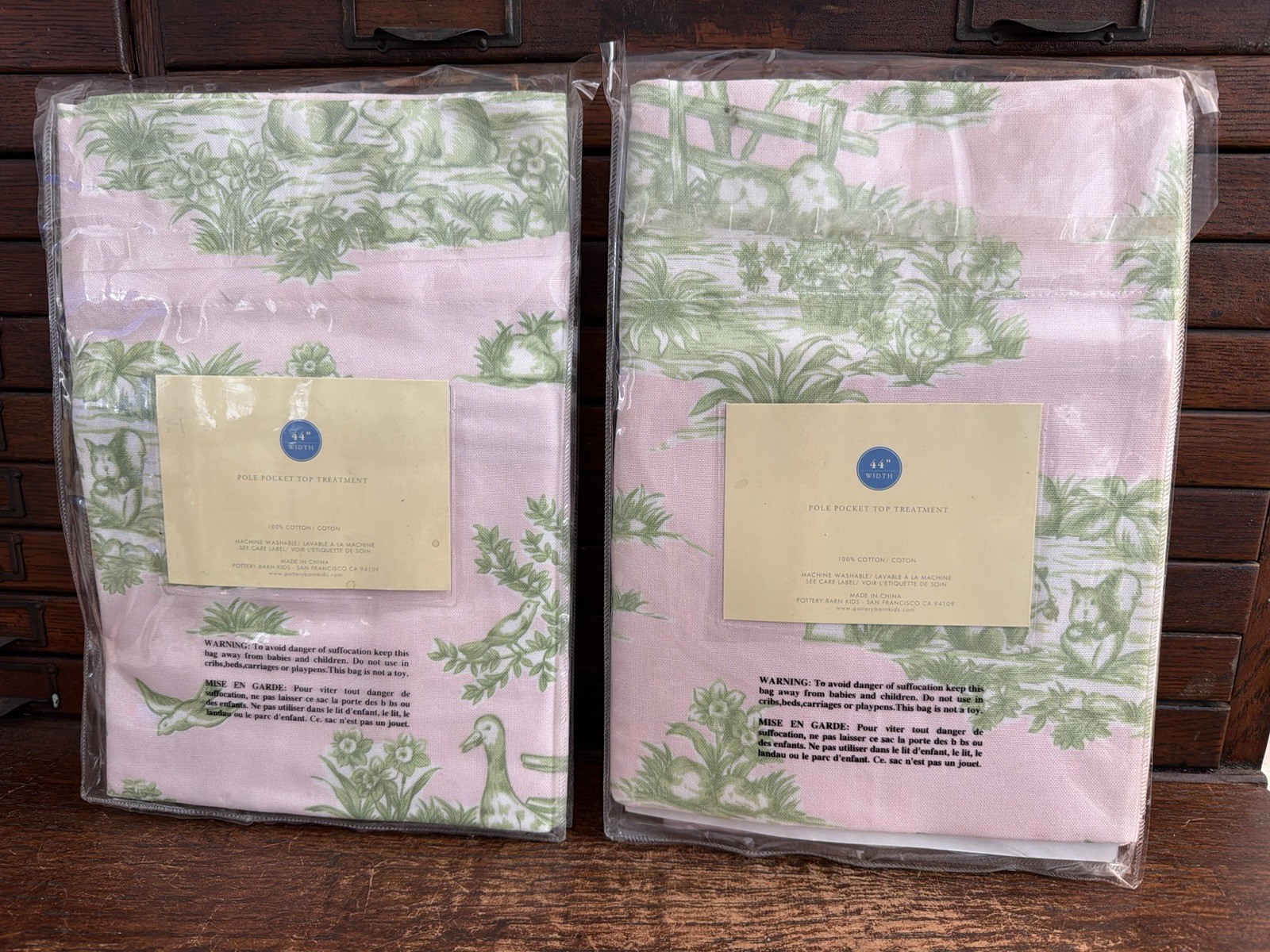 Lot 2: New Pink Woodland Pottery Barn Kids Toile Valance Pole Pocket 44” Set NIP