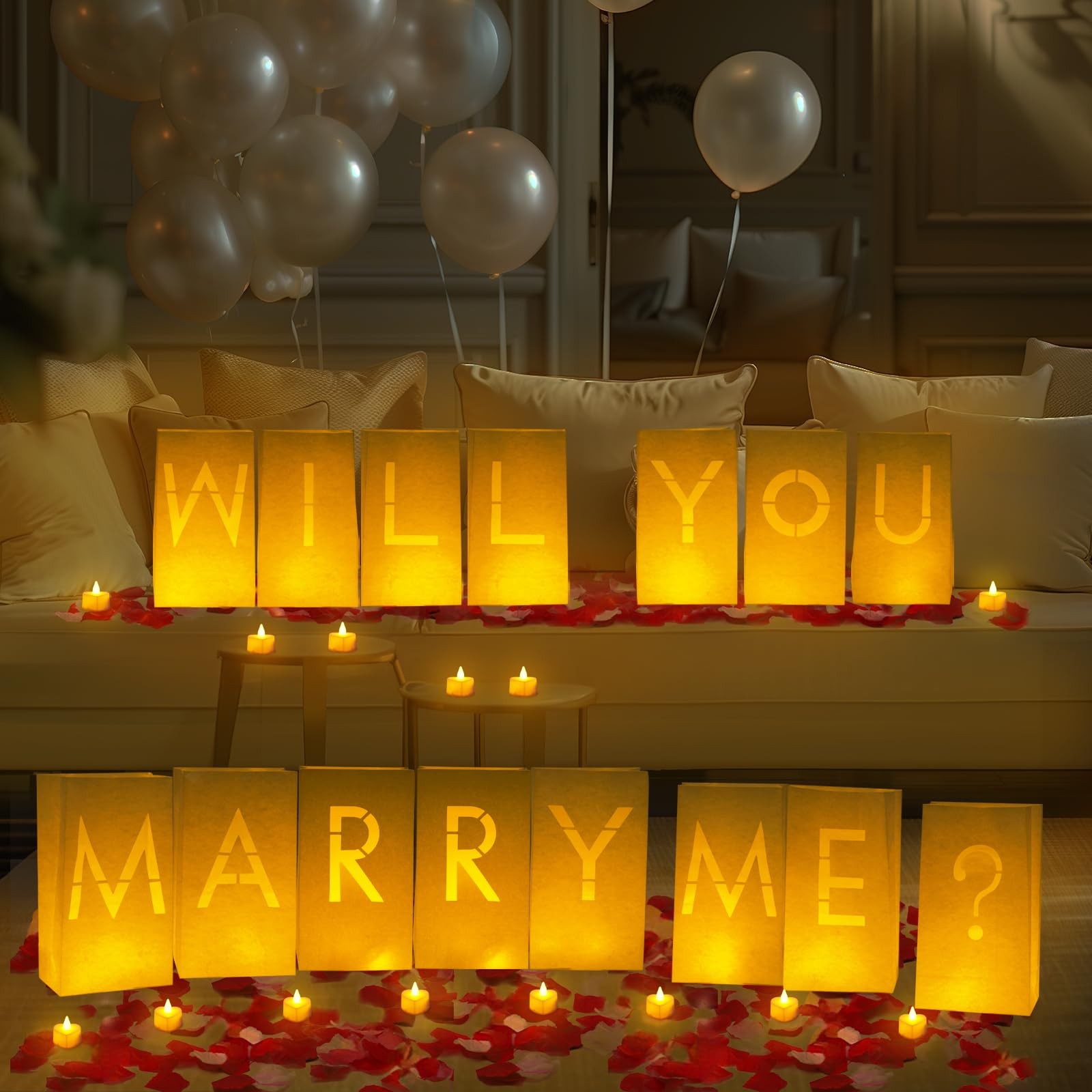 Will You Marry Me Light Up Letter Proposal Decor 2000 Rose Petal Luminary Bag