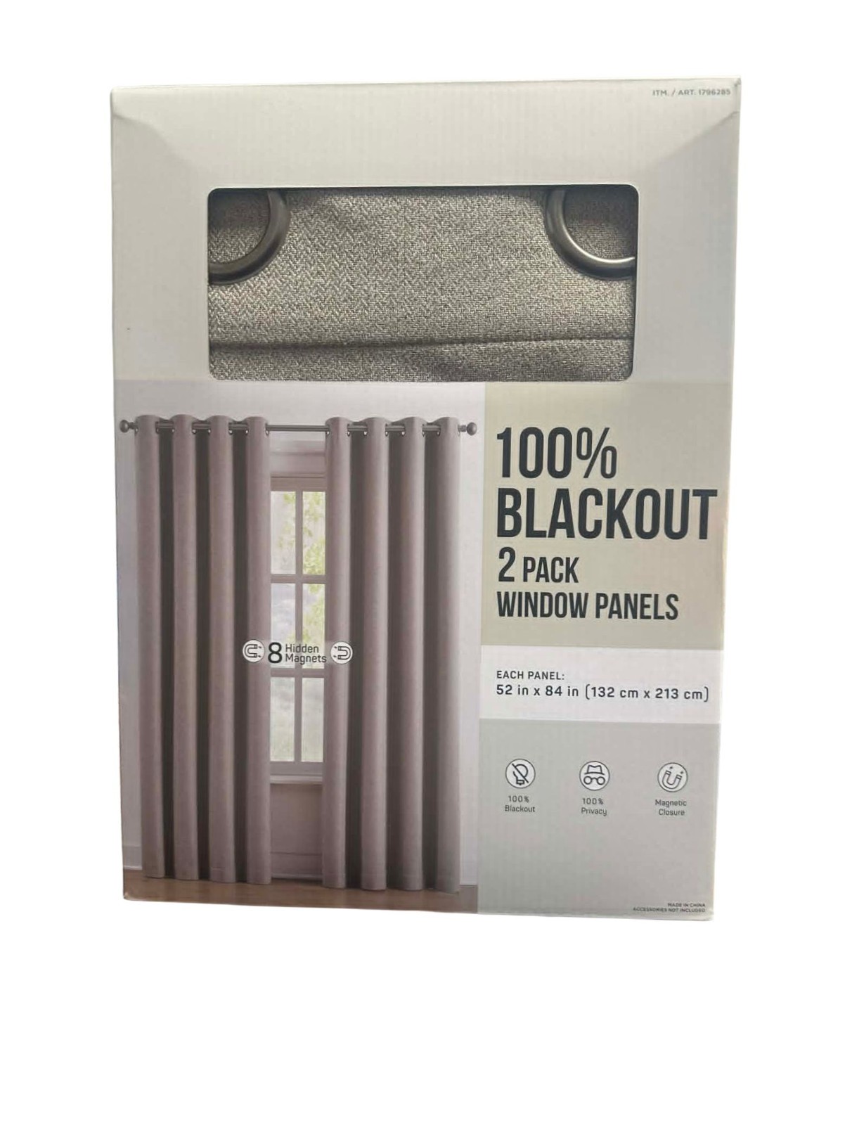 Piper 100% Blackout Curtain 2Pk Window Panels 52 in x 84 In Beige Magnetic Close