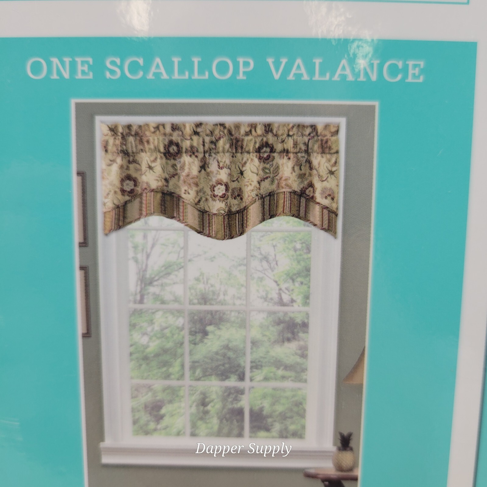 WAVERLY Navarra Antique Scallop Valance Rod Pocket Window Curtain Floral 52”x16”