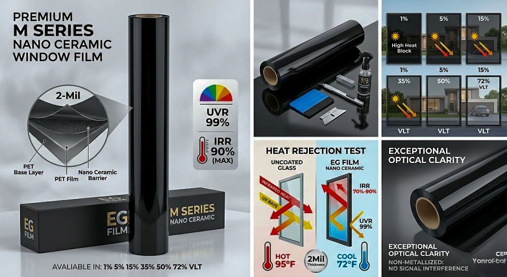 Nano Ceramic Window Tint Film M Series Roll 1% 5% 15% 35% 50% 72% VLT UVR99% 2Mi