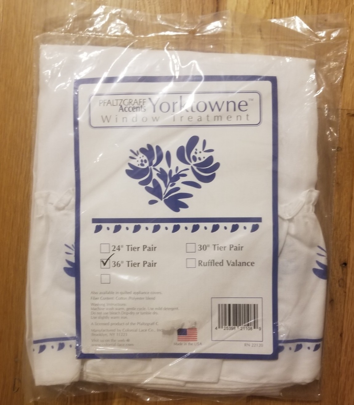 NOS Pfaltzgraff Yorktowne 36″ Pair Ruffled Curtain Rod Pocket Valance USA