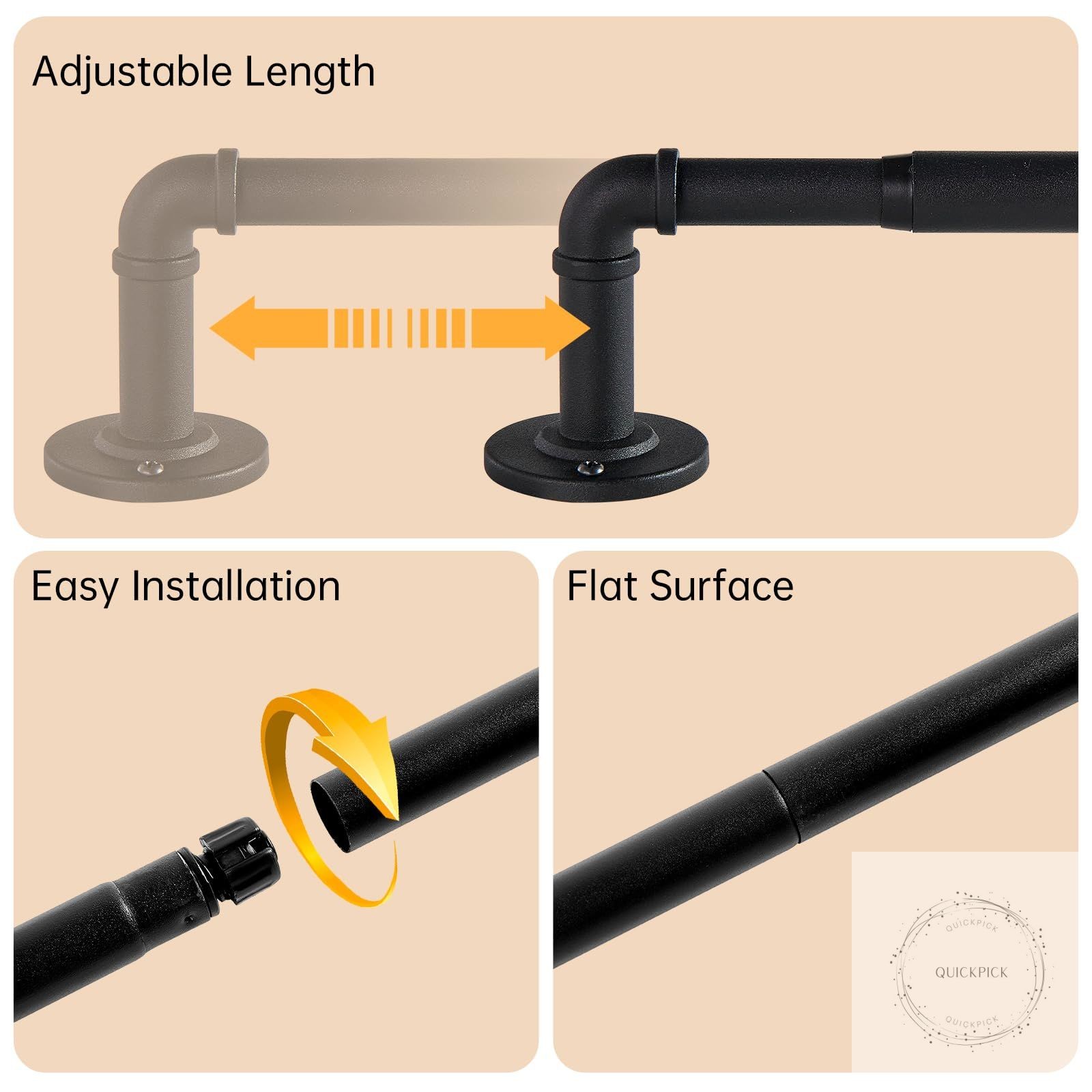 2 Pack Industrial Curtain Rods for Windows 48 to 84 Inches, Blackout Wrap Around