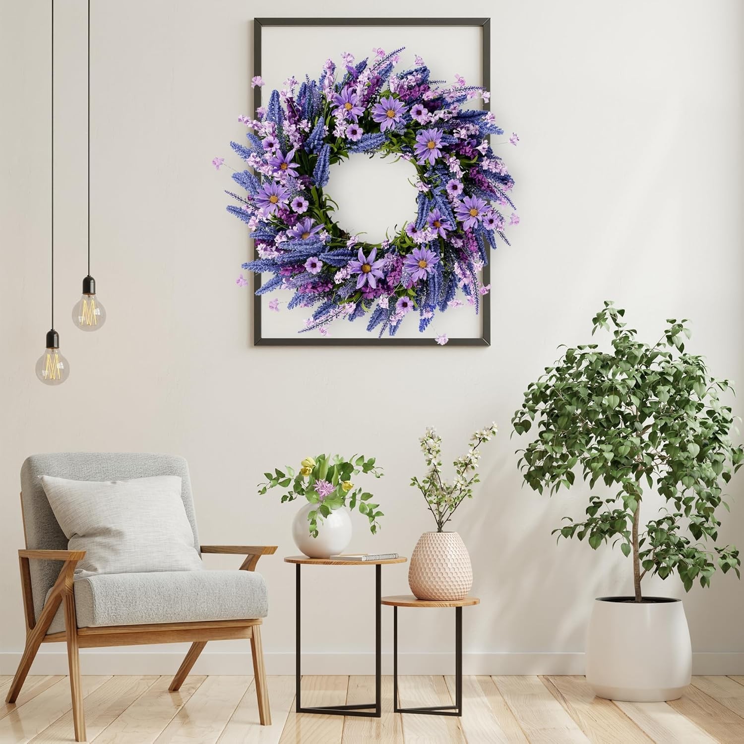 Sggvecsy Lavender Wreath for Front Door 22 Inch – Purple Daisy Spring