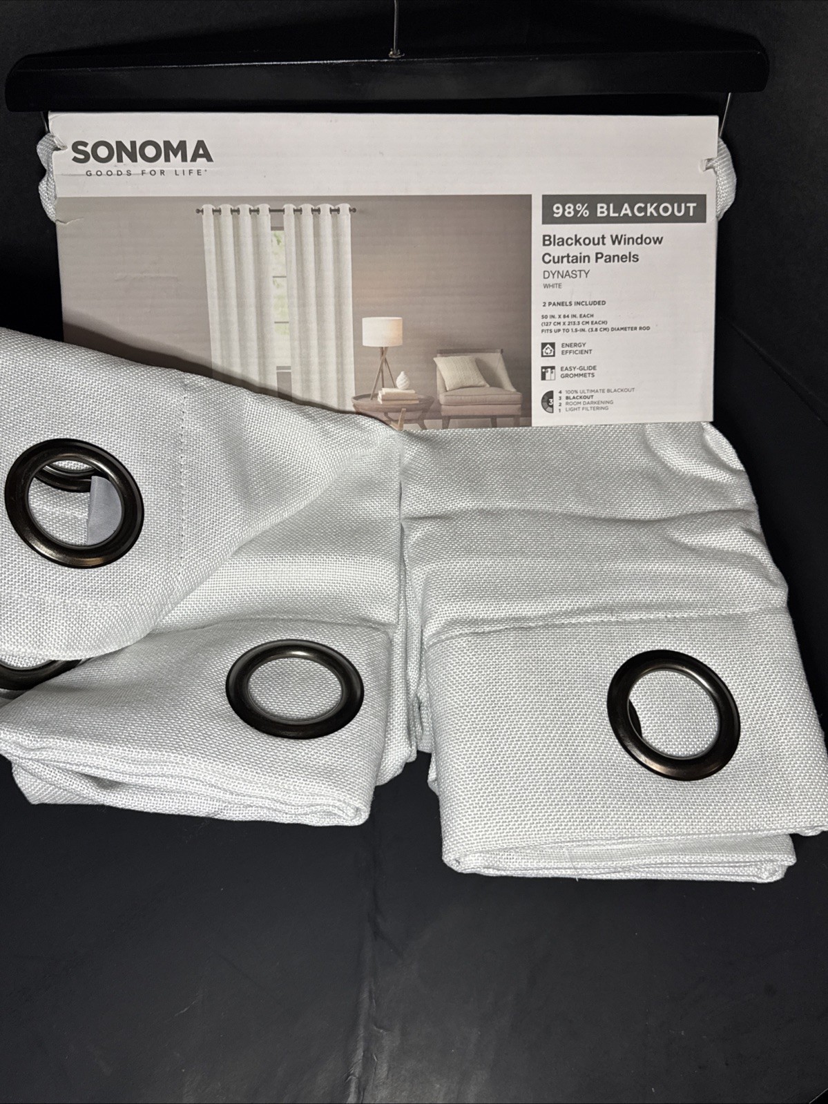 NEW Sonoma Blackout Window Curtain 2 Panels 50″ x 108″ Dynasty White Grommets