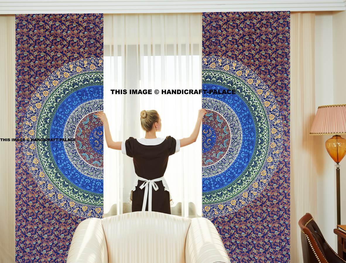 Indian Mandala Ombre Window Curtains Cotton Drape Balcony Room Decor Curtain Set