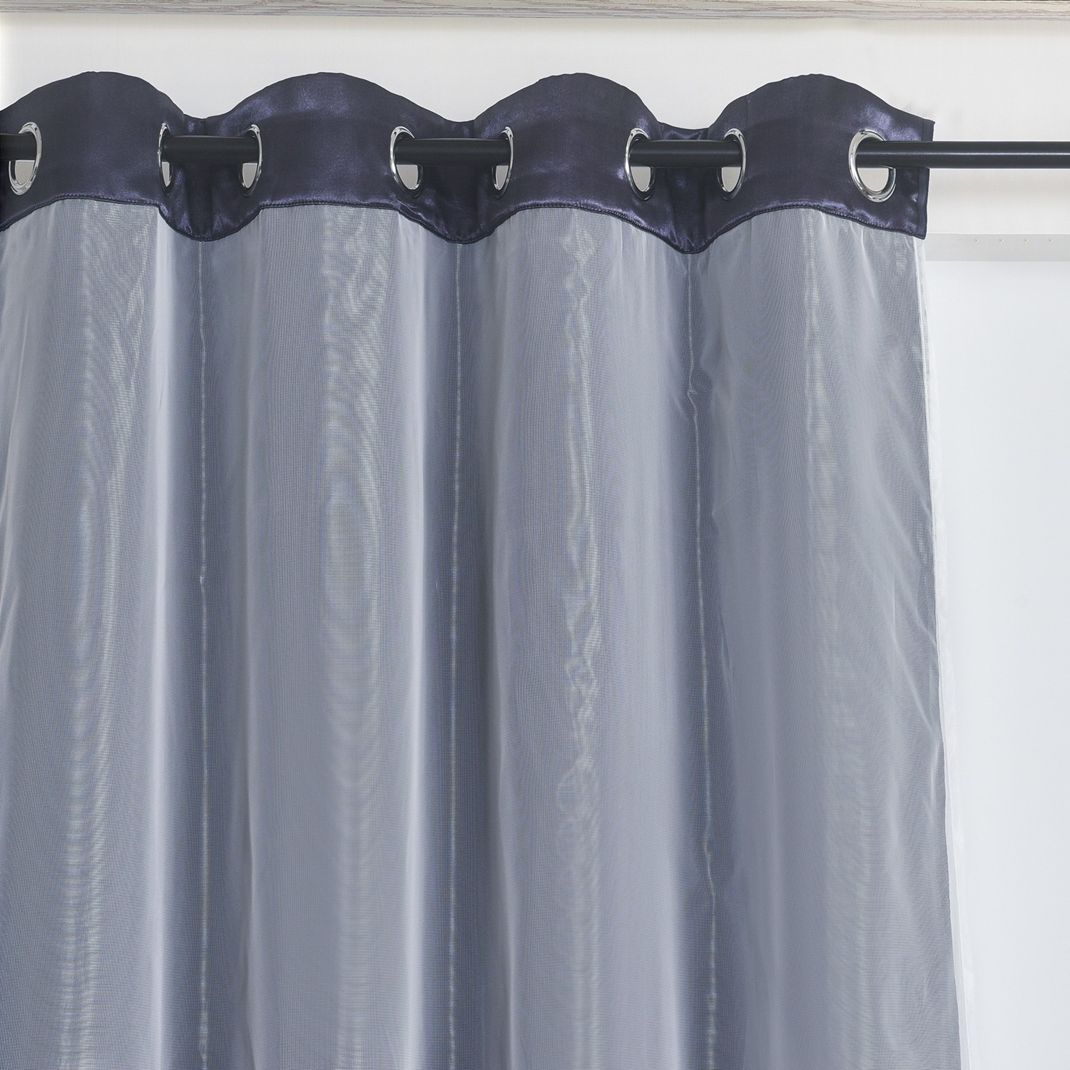 2 Panels Double Layered Curtains with White Sheer Tulle, Grommet Drapes