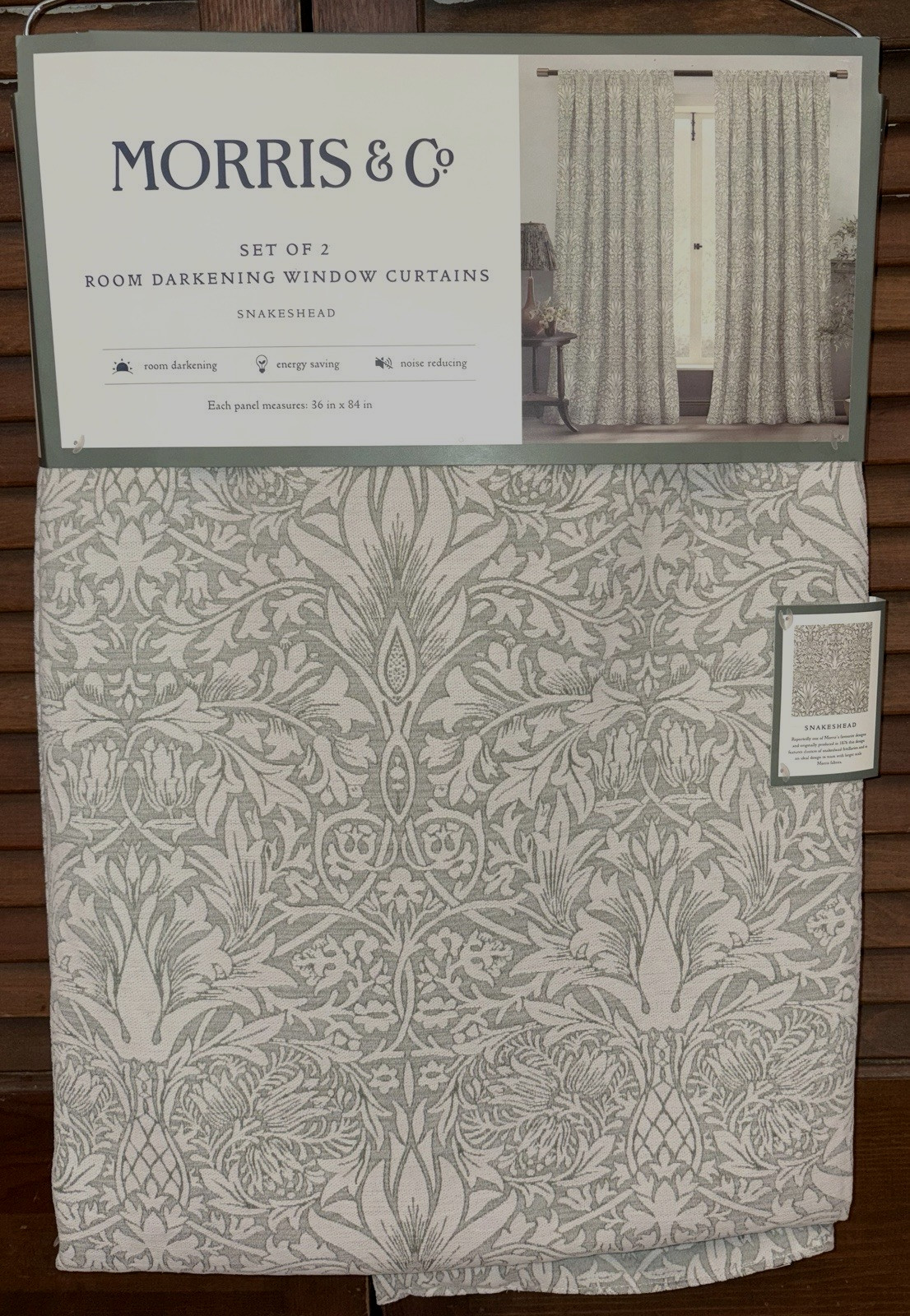 Morris & Co Snakeshead Green English Garden 2 Window Panels Curtains 36″x 84″