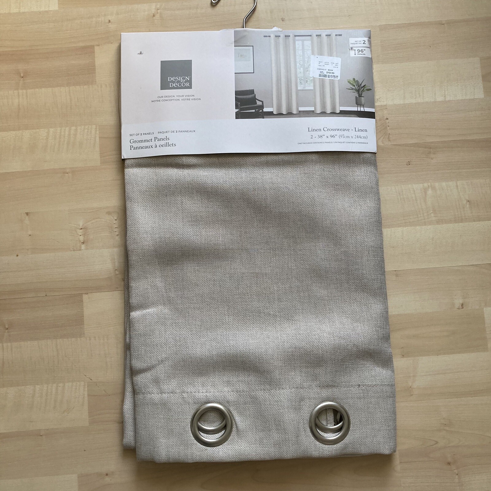 Design Décor Linen Crossweave Curtains Grommet Panels 38”x96″ Set of 2