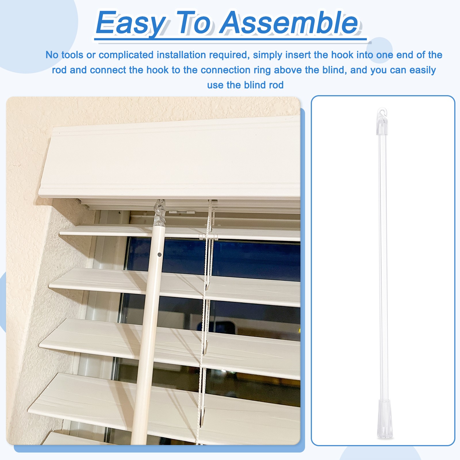 5Pcs 12″ Blinds Wand Replacement Blinds Tilt Wand with Hook and Grip Clear