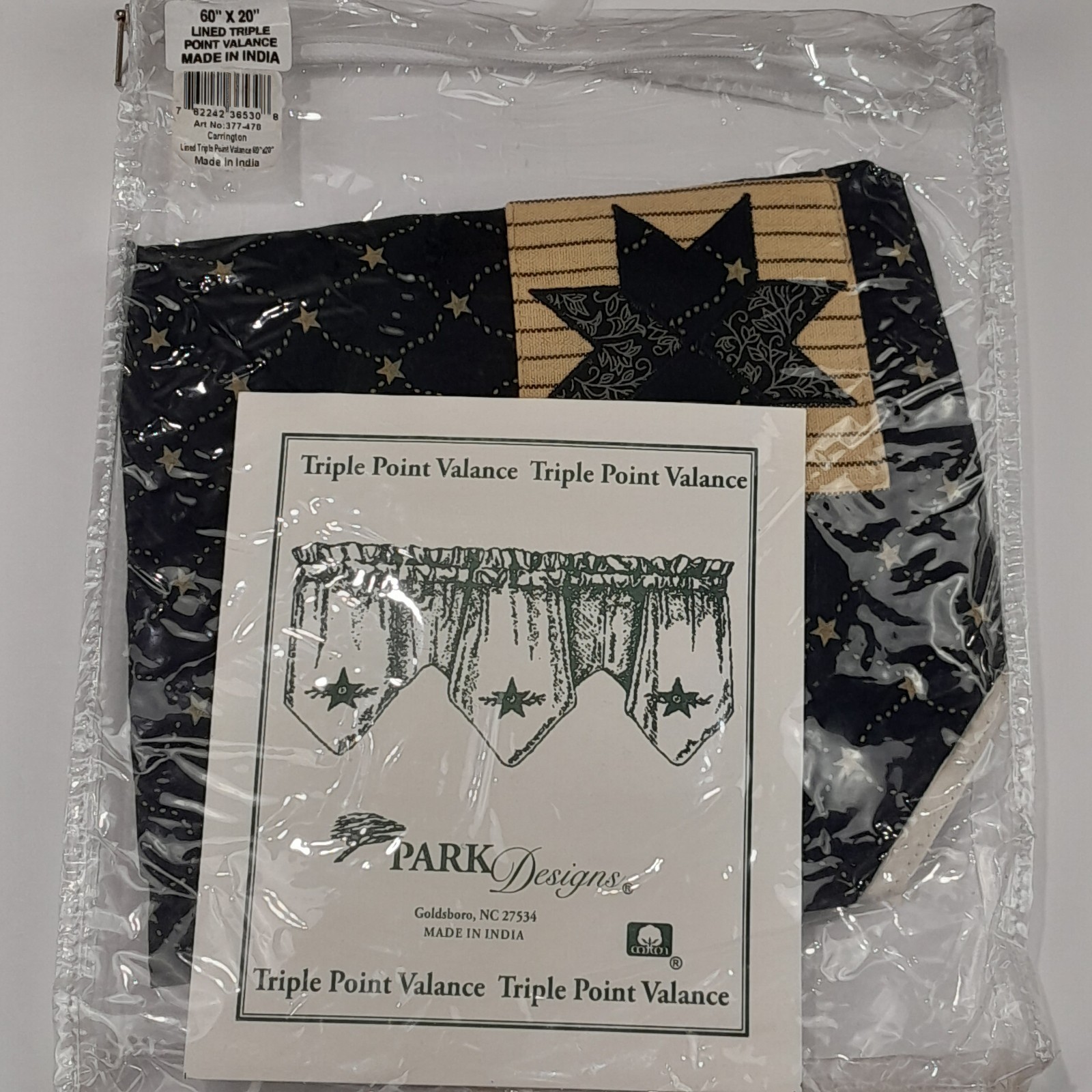 Carrington Valance Lined Triple Point 20×60 Black Beige Patch Star Park Designs