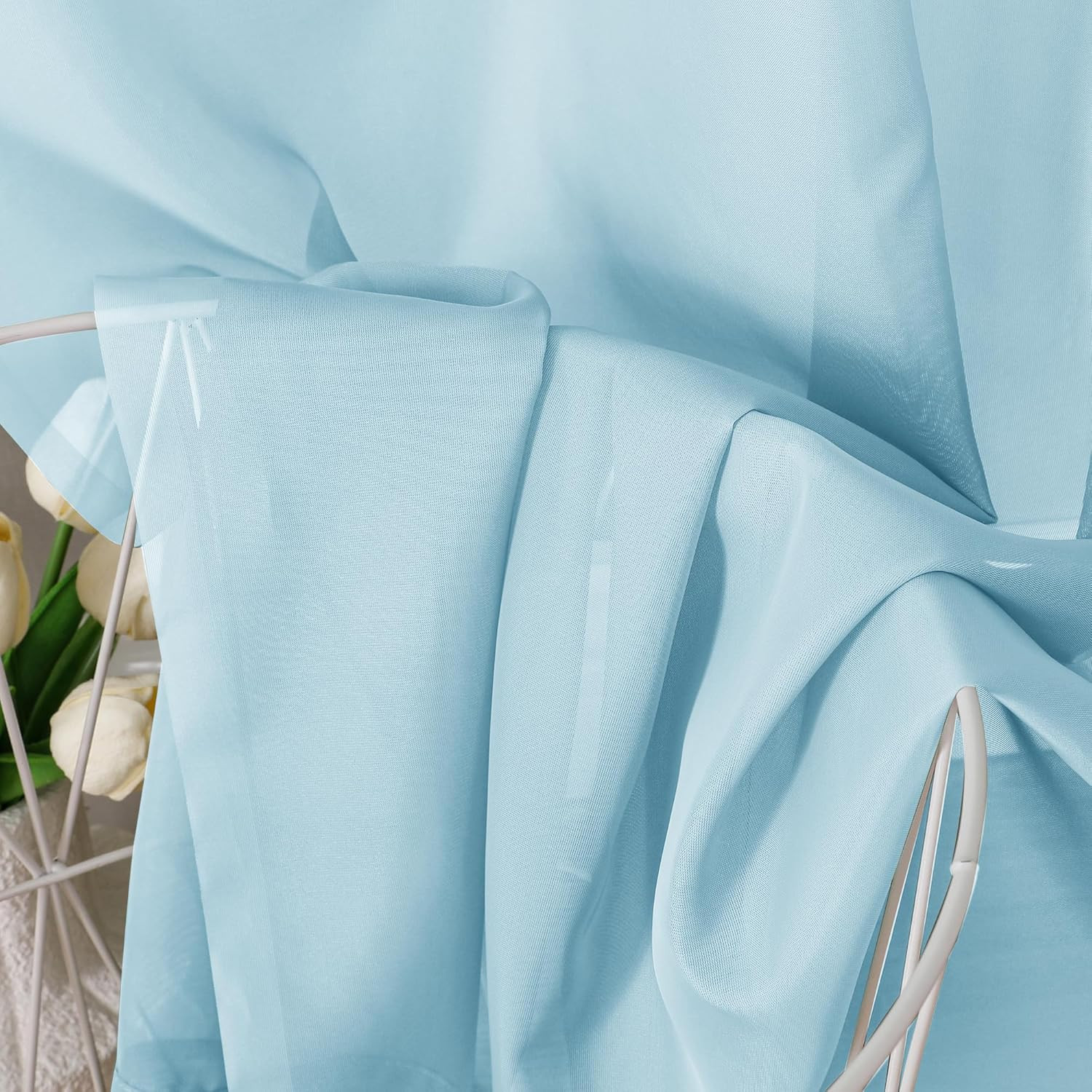 2 Pack: Basic Sky Blue Sheer Curtain Drapes 84 Inch Length 2 Panels for Living R