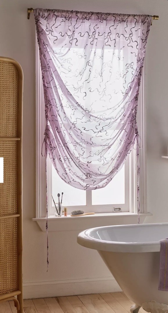 Urban Outfitters Roman Shade Printed Bows Window Panels (2) Lavender Cotton New