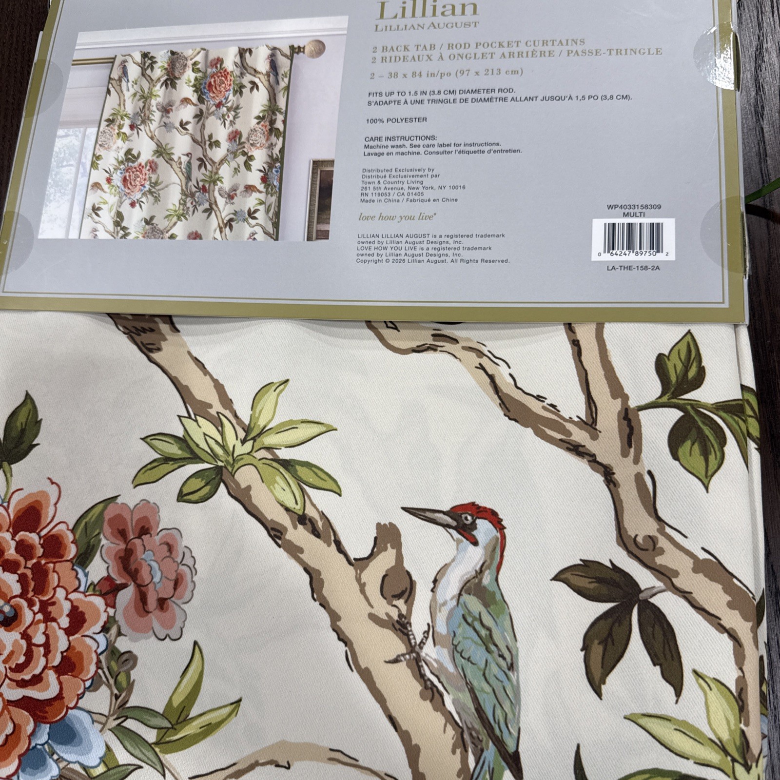 Lillian August Bird Floral Multi Two Back Tab Rod Pocket Curtains 84 in. New