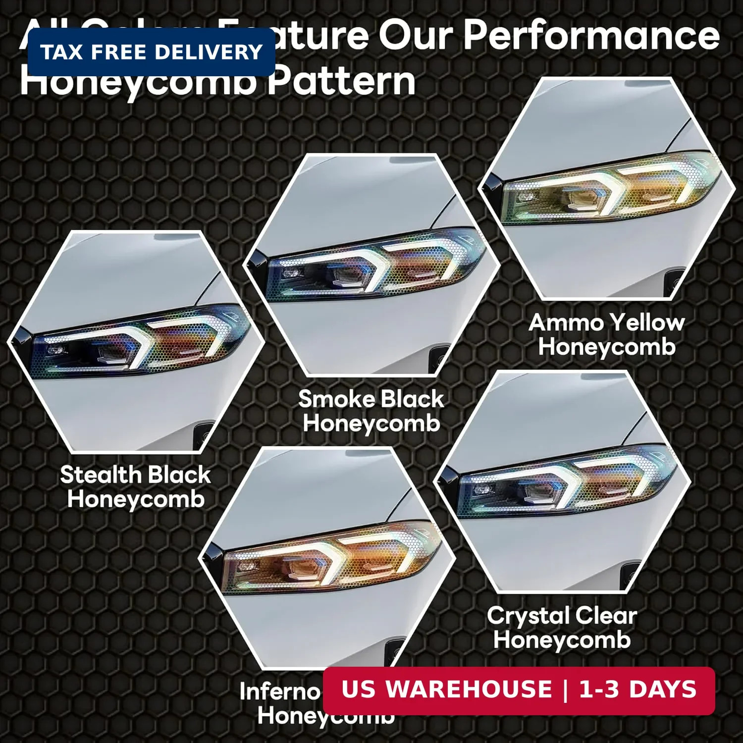 Lypumso Headlight Taillight Tint Film – 12 x 60 Inches Honeycomb Headlight Taill