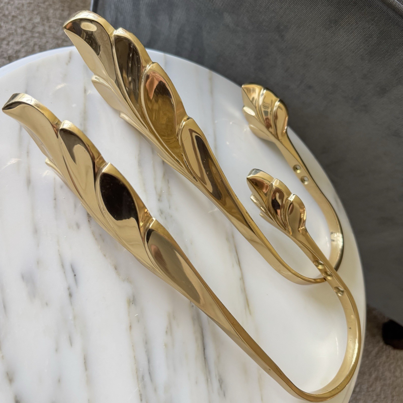 Solid Brass Leaf Design Curtain Tie Backs 11”x3 1/3”
