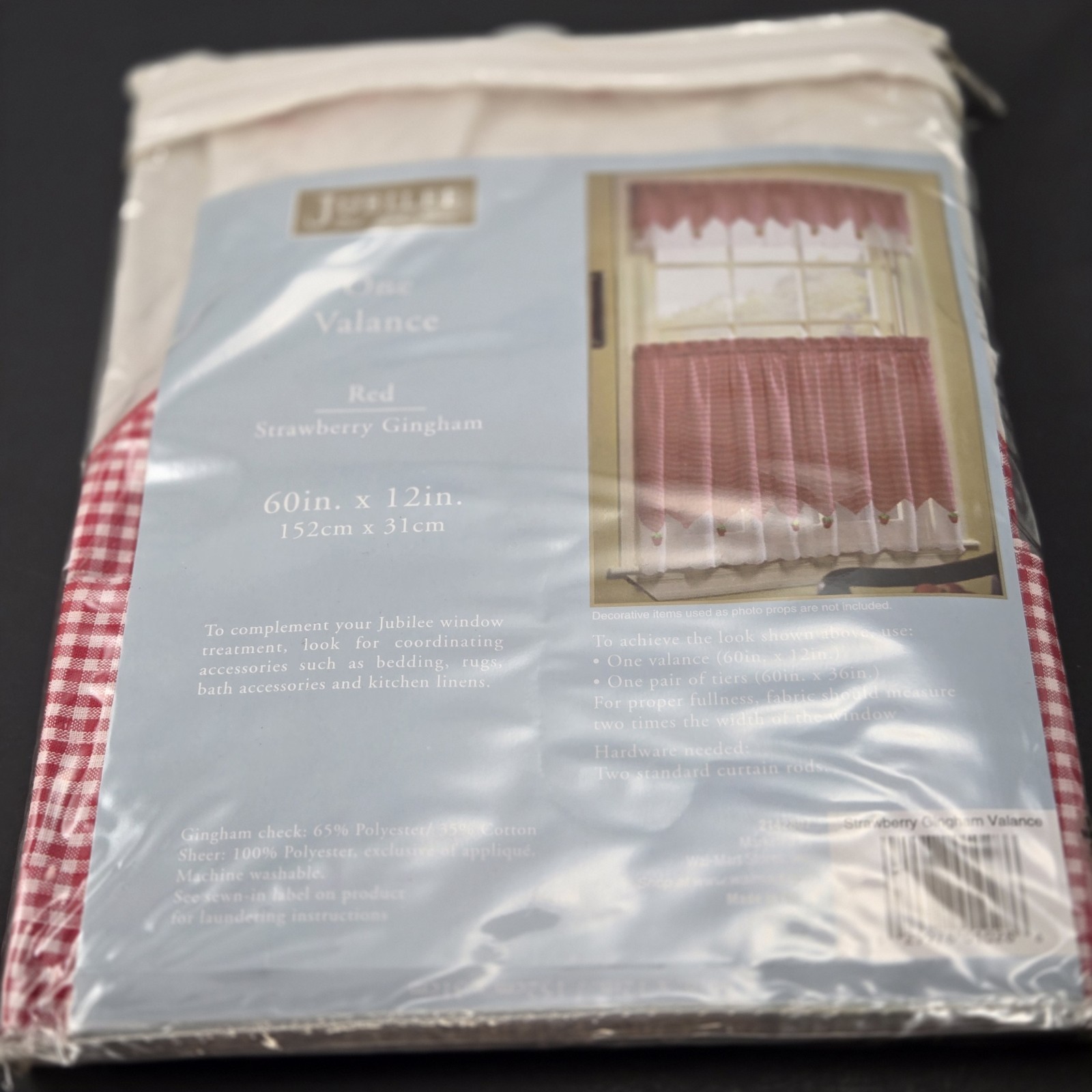 Jubilee Red Strawberry Gingham Window Valance Country Kitchen 60×12 In. New